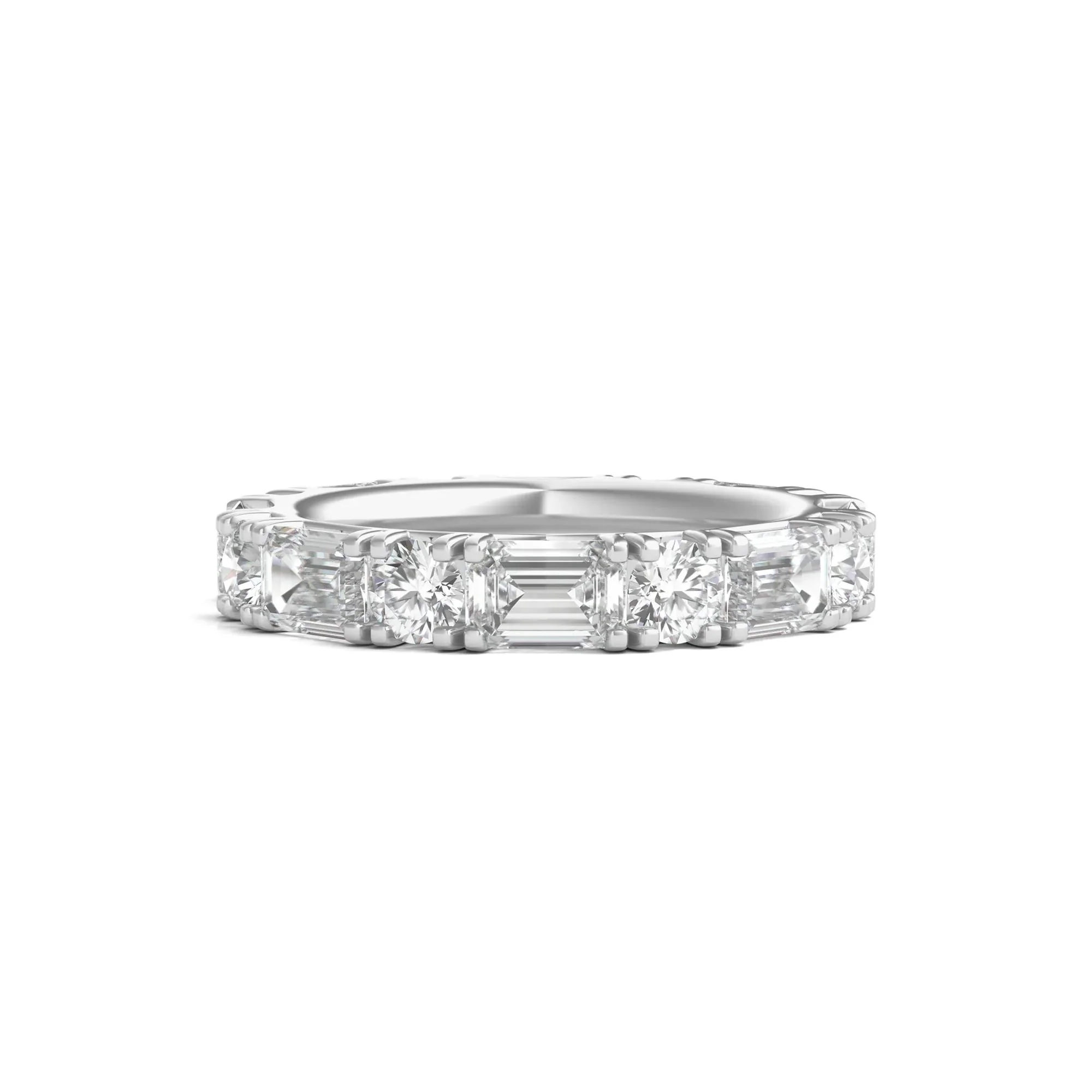 5 CT. Tw. Round and Emerald-Cut Lab Grown Diamond Eternity Band Ring 14K White Gold Size 8.5
