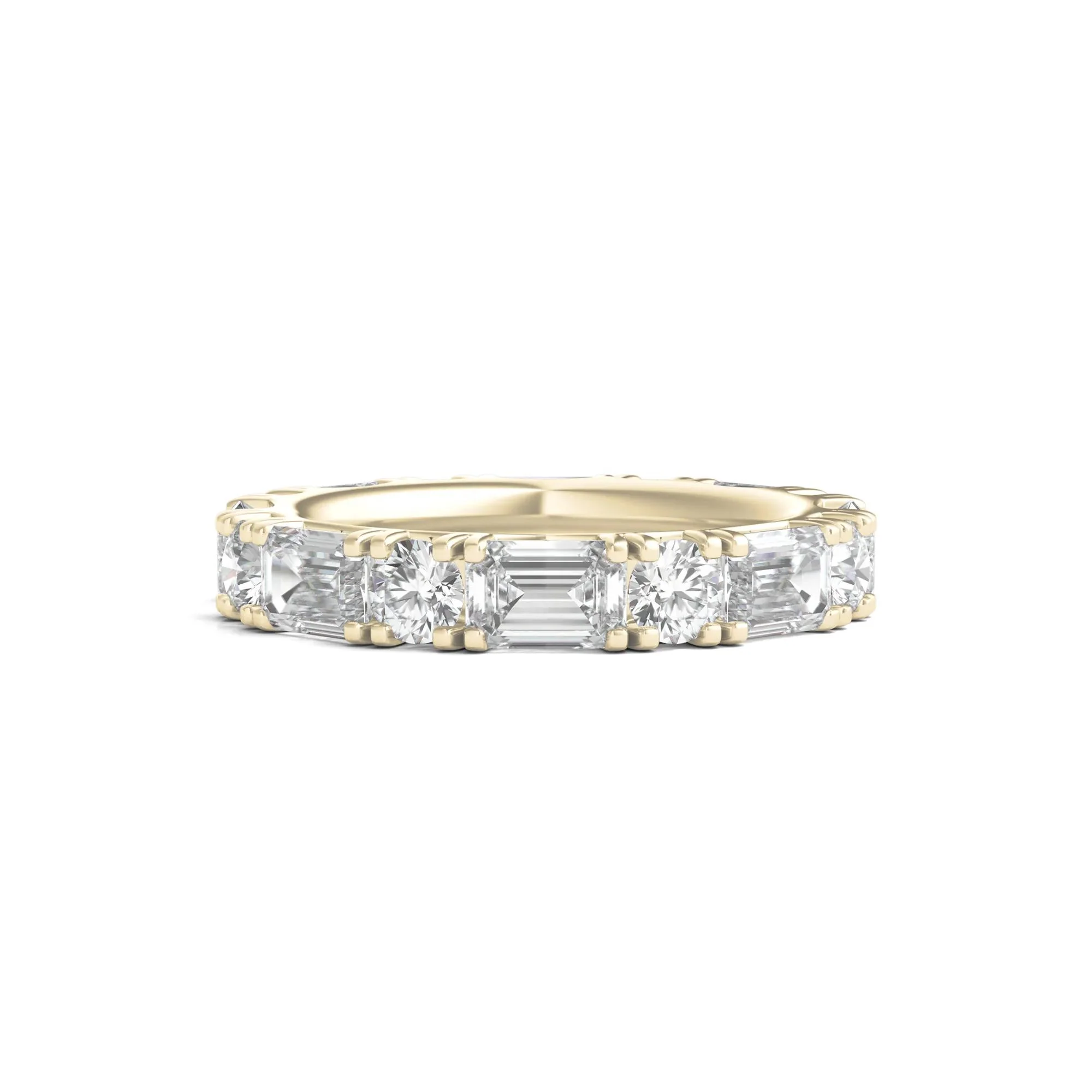 5 CT. Tw. Round and Emerald-Cut Lab Grown Diamond Eternity Band Ring 14K Yellow Gold Size 7.5