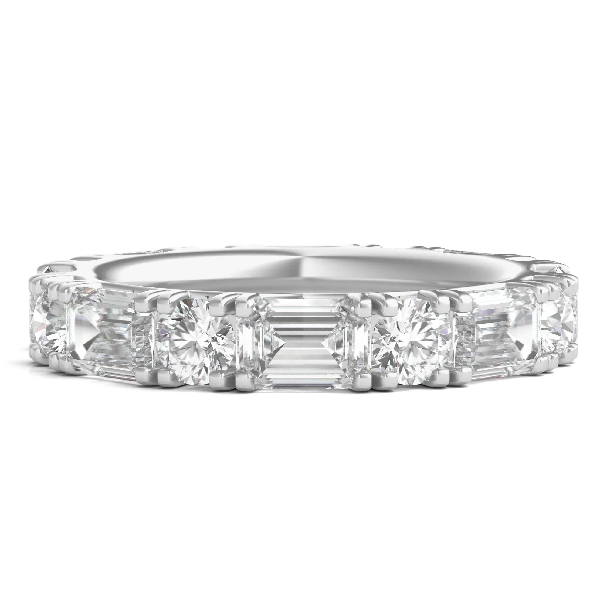 5 CT. Tw. Round and Emerald-Cut Lab Grown Diamond Eternity Band Ring Platinum White Size 8