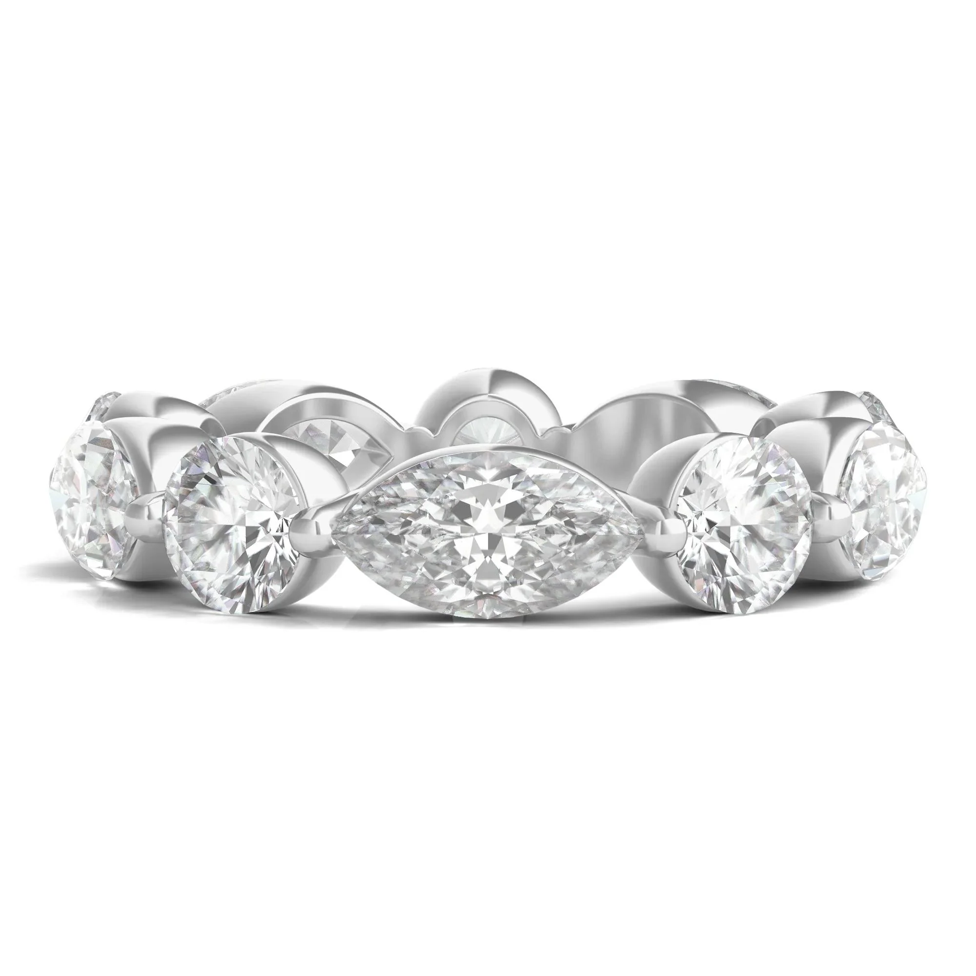 5 CT. Tw. Marquise and Round-Cut Lab Grown Diamond Eternity Band Ring 14K White Gold Size 4.5 2mm