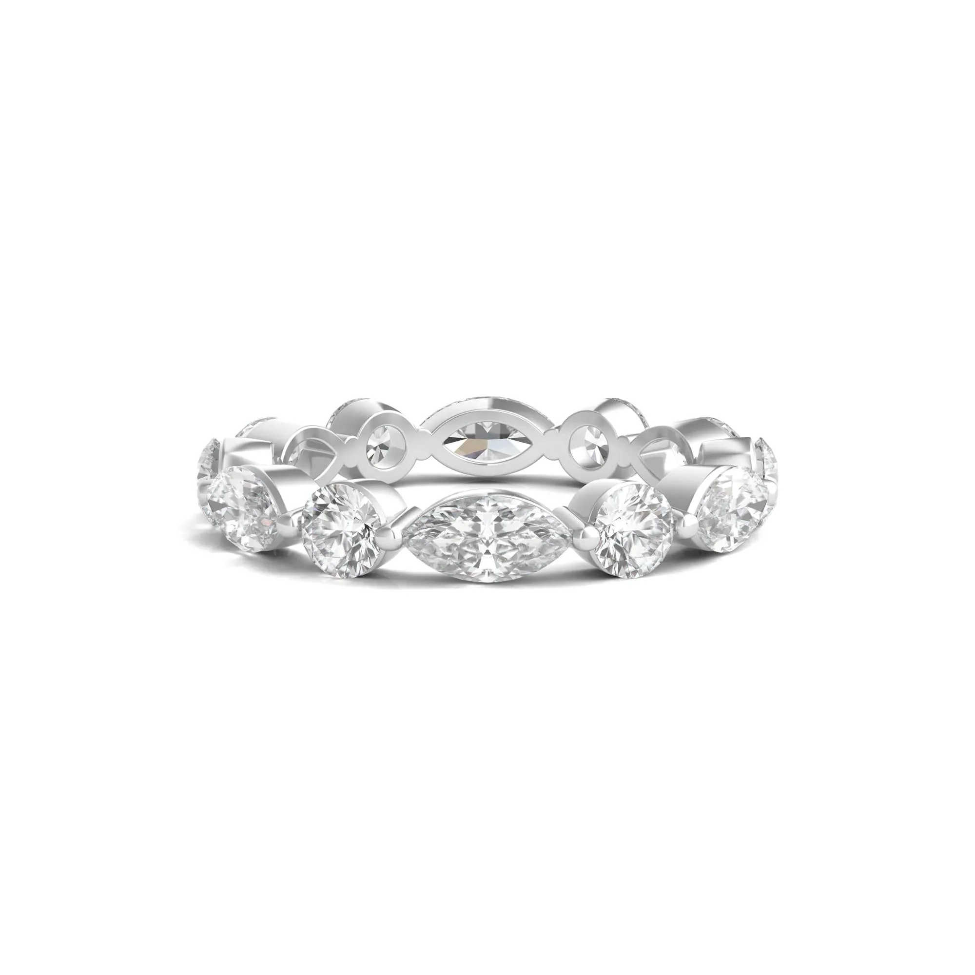 3 CT. Tw. Round and Marquise Lab Grown Diamond Eternity Band Ring Platinum White Size 9 2mm