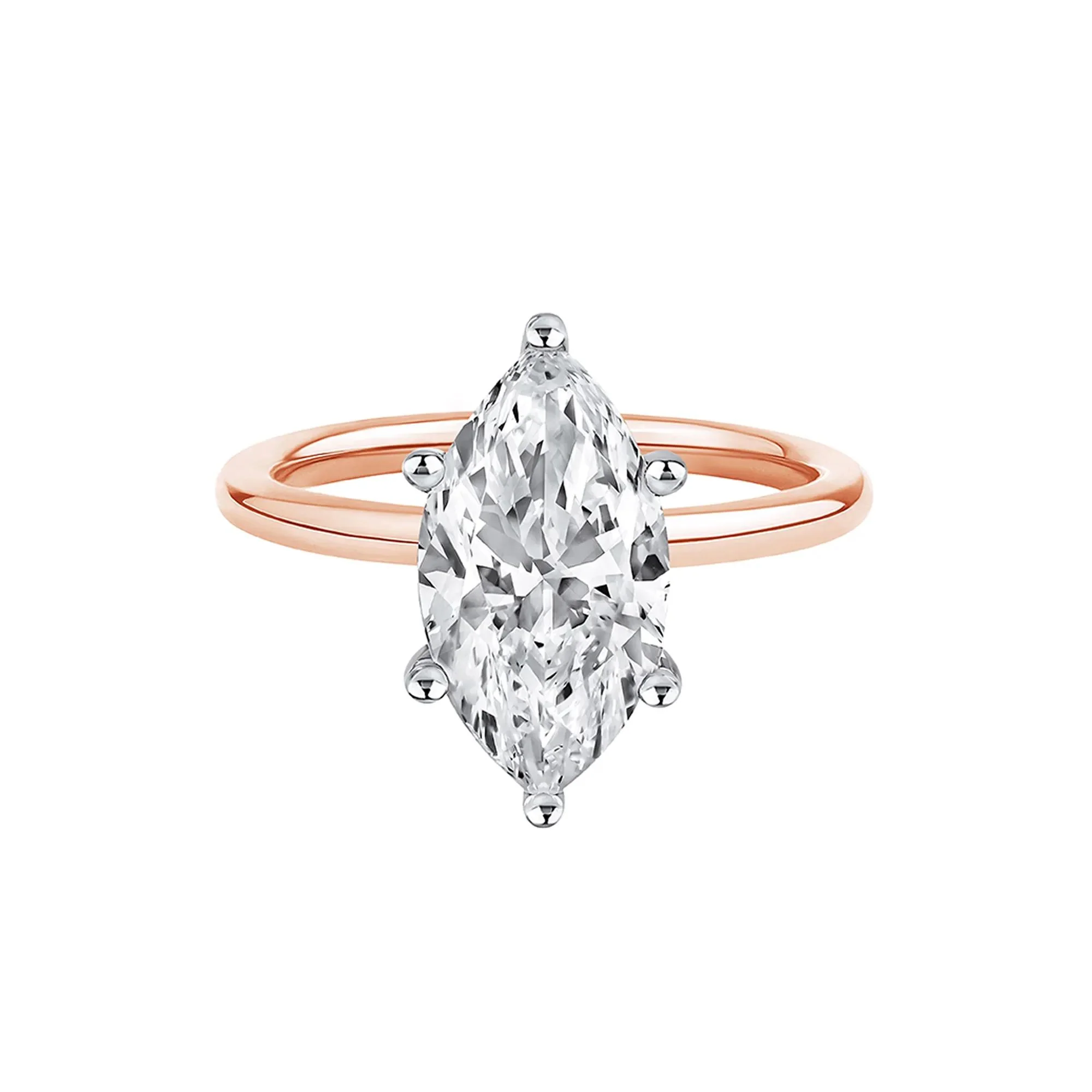 Lab Grown Diamond Solitaire Marquise Engagement Ring 14K Rose Gold (3 CT.) Size 4 2mm
