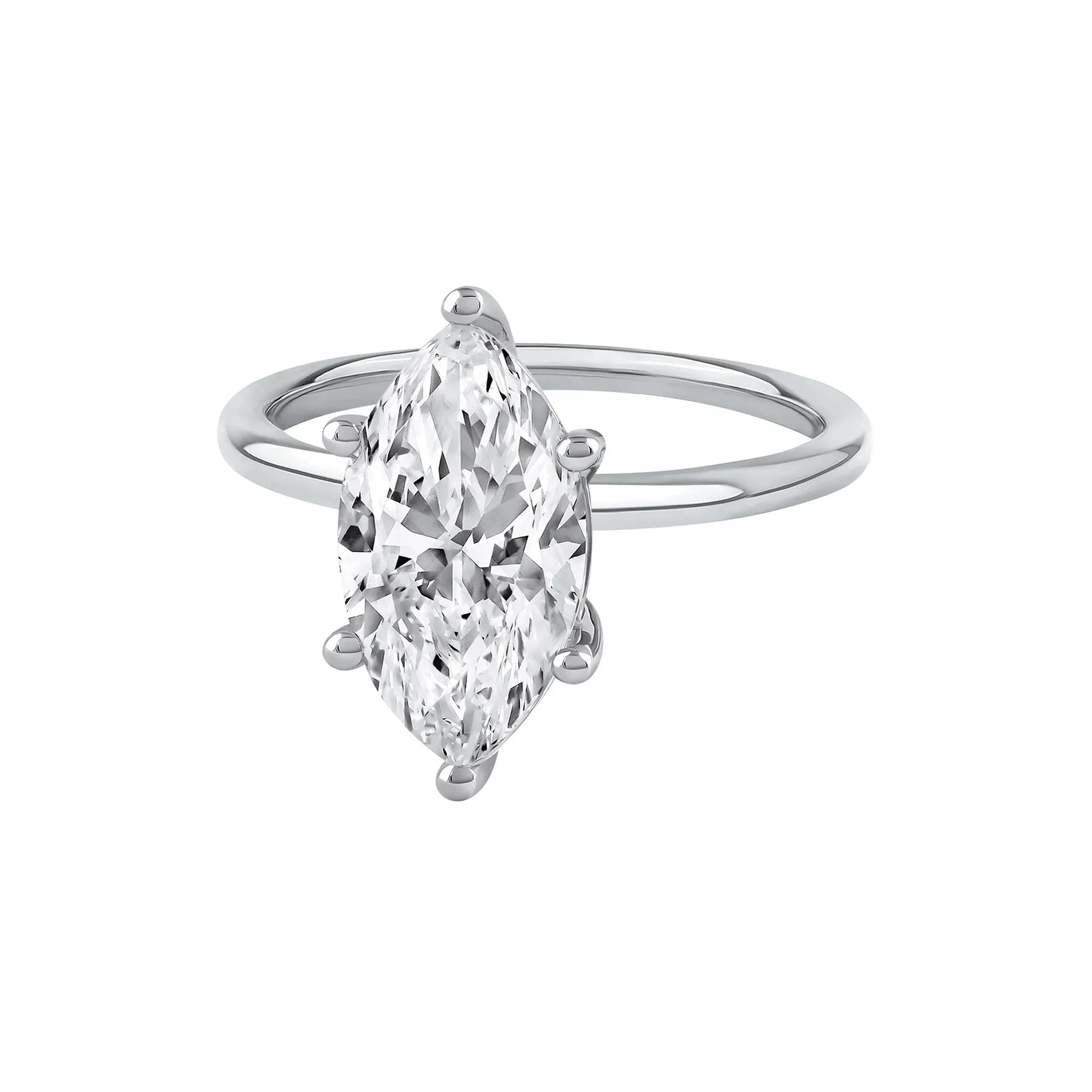 Lab Grown Diamond Solitaire Marquise Engagement Ring 14K White Gold (3 CT.) Size 6 2mm - Image 4
