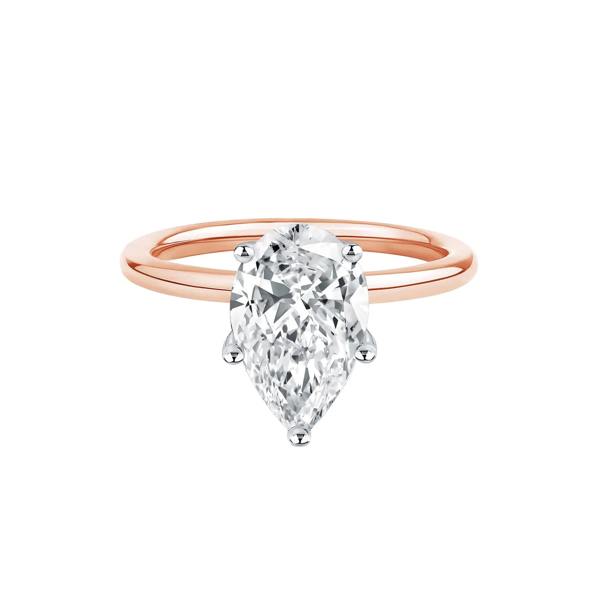 Lab Grown Diamond Pear-Shaped Solitaire Engagement Ring 14K Rose Gold (3 CT.) Size 8 2mm