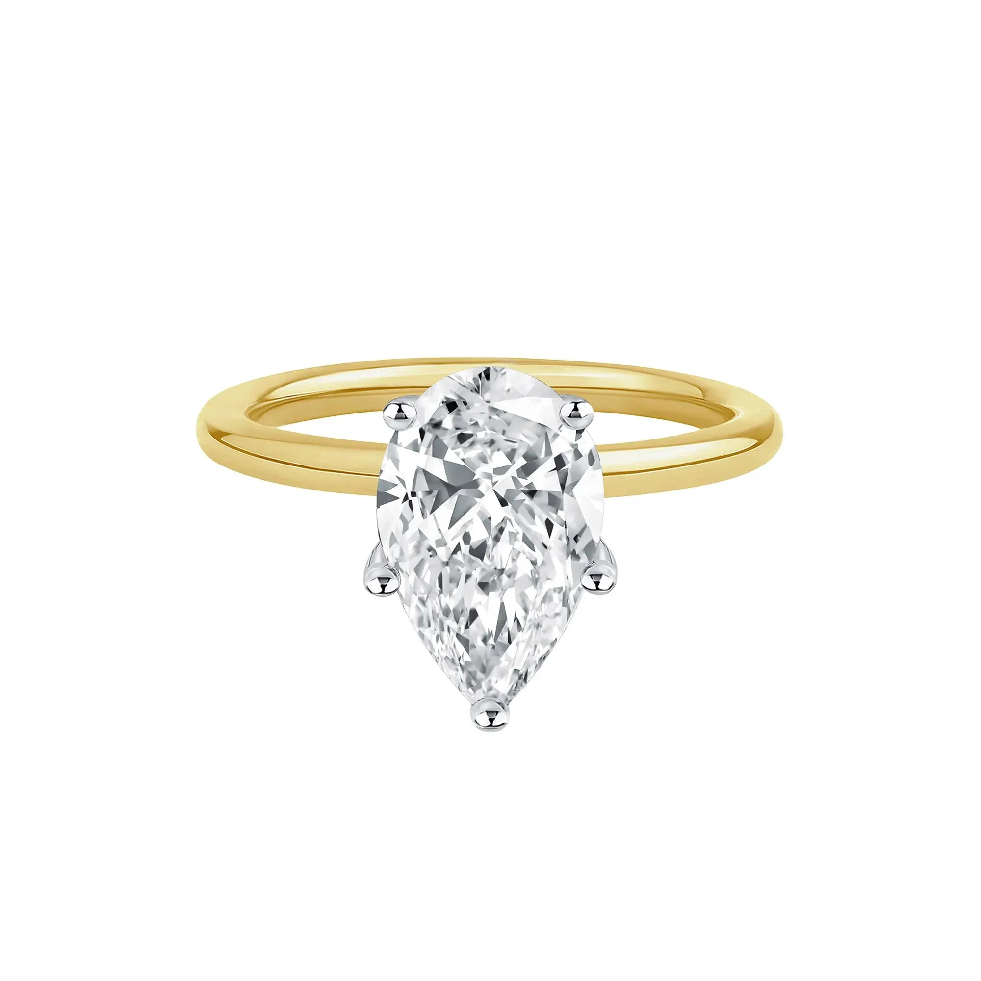 Lab Grown Diamond Pear-Shaped Solitaire Engagement Ring 14K Yellow Gold (3 CT.) Size 6 2mm