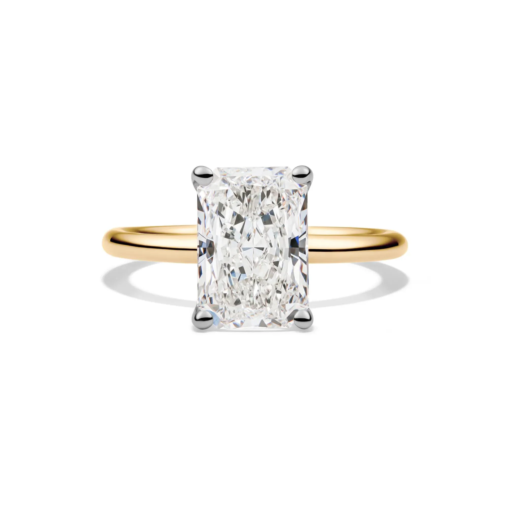 Lab Grown Diamond Radiant-Cut Solitaire Ring 14K Yellow and White Gold (3 CT.) Size 12 2mm