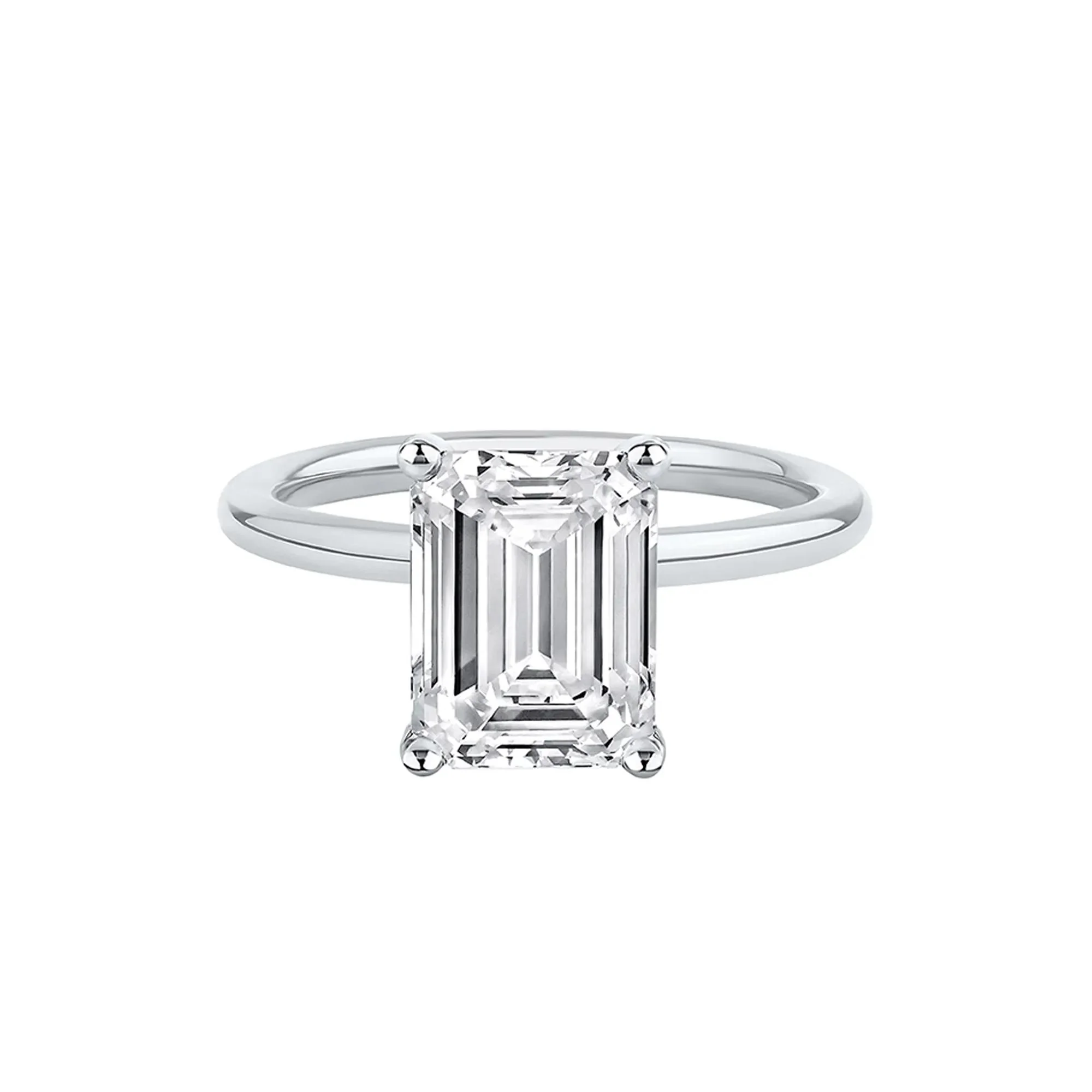 Lab Grown Diamond Emerald-Cut Solitaire Ring 14K White Gold (3 CT.) Size 5 2mm