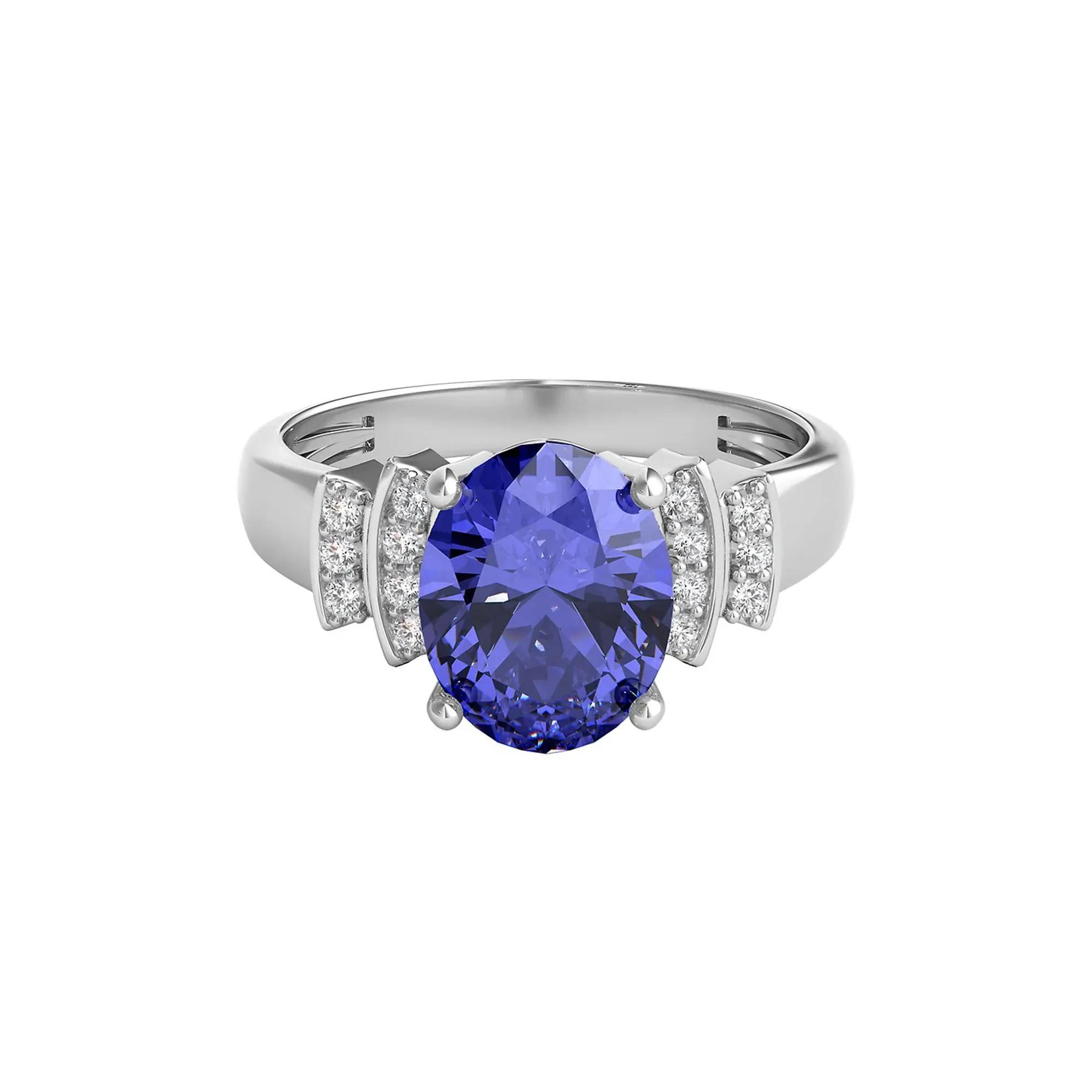 1/10 CT. Tw. Tanzanite & Diamond Ring 14K White Gold Round Brilliant Cut Size 7 1mm