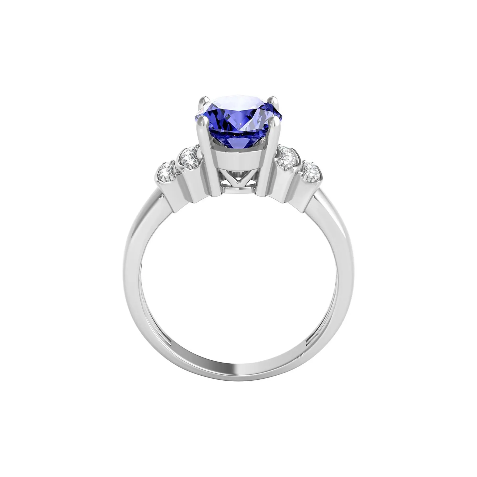 1/10 CT. Tw. Tanzanite & Diamond Ring 14K White Gold Round Brilliant Cut Size 7 1mm - Image 3