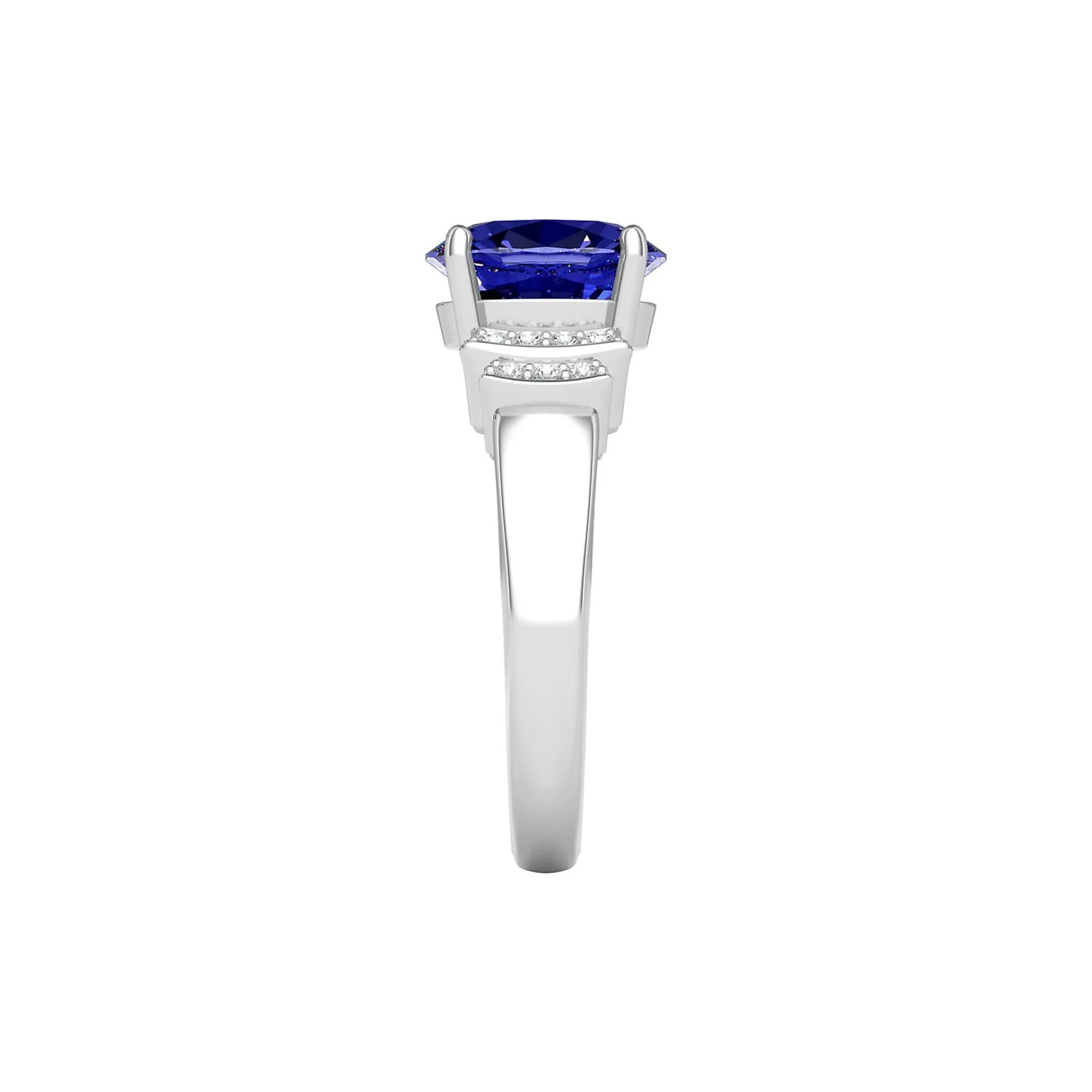 1/10 CT. Tw. Tanzanite & Diamond Ring 14K White Gold Round Brilliant Cut Size 8.5 1mm - Image 2
