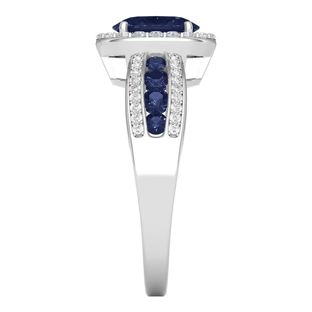 1/4 CT. Tw. Blue Sapphire & Diamond Ring 10K White Gold Size 7.5 - Image 3
