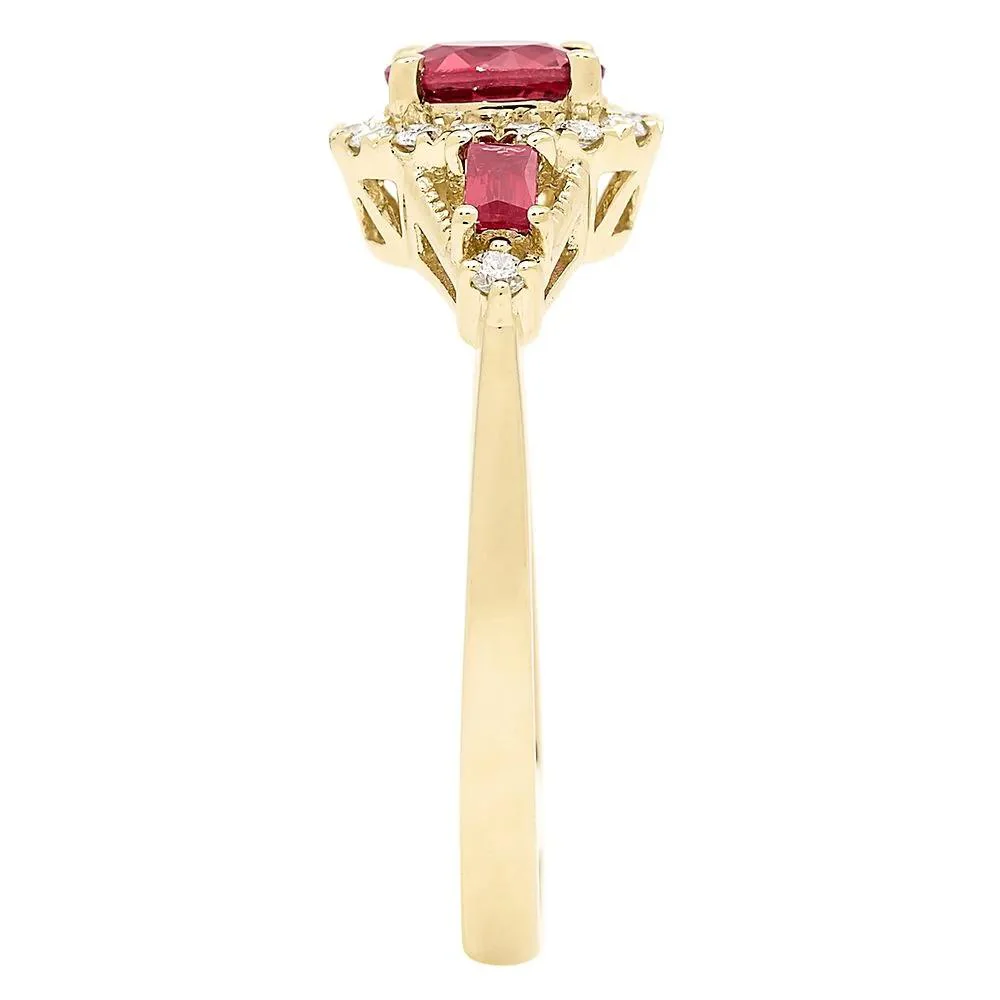 1/7 CT. Tw. Ruby & Diamond Ring 10K Yellow Gold Round Brilliant Cut Size 5 - Image 3