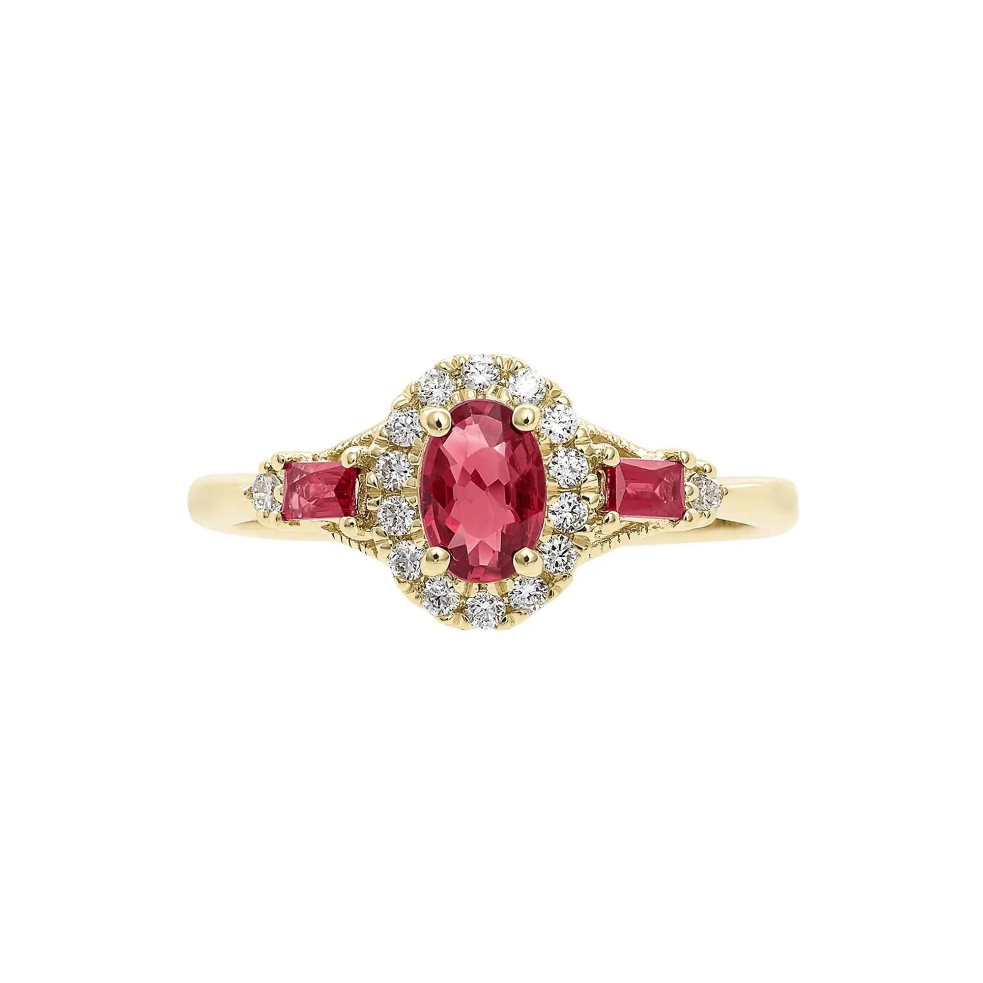 1/7 CT. Tw. Ruby & Diamond Ring 10K Yellow Gold Round Brilliant Cut Size 6.5