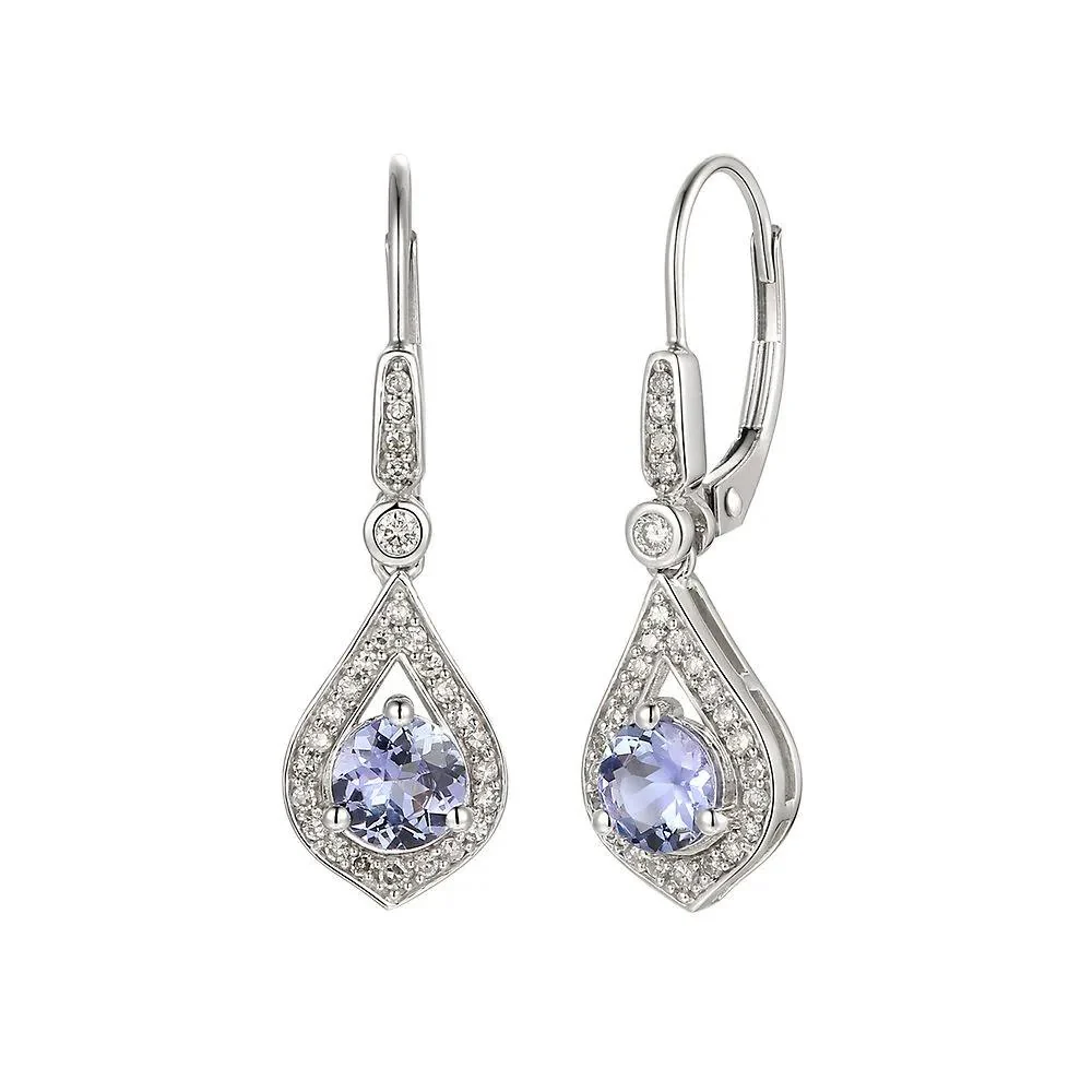 1/5 CT. Tw. Tanzanite & Diamond Drop Earrings 10K White Gold