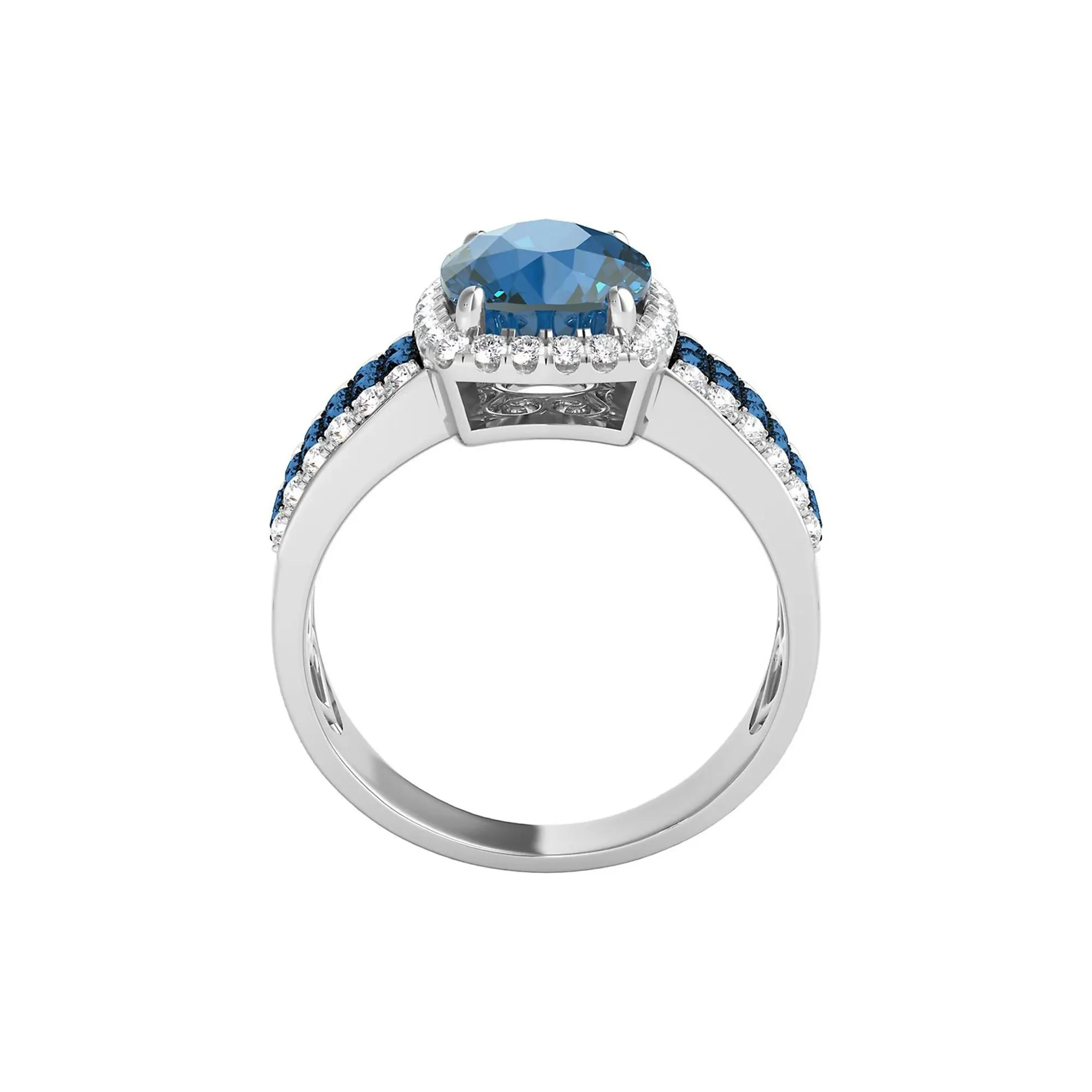 3/4 CT. Tw. London Blue Topaz & Diamond Ring 14K White Gold Size 9 - Image 2