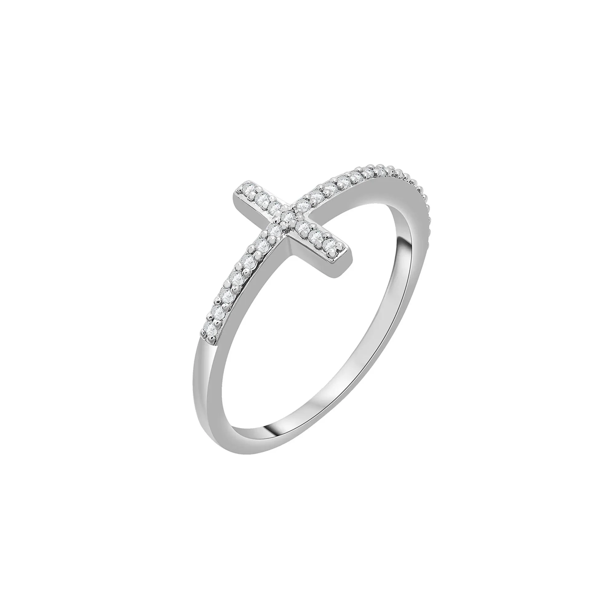 1/8 CT. Tw. Diamond Cross Ring .925 Sterling Silver White Size 9 - Image 4