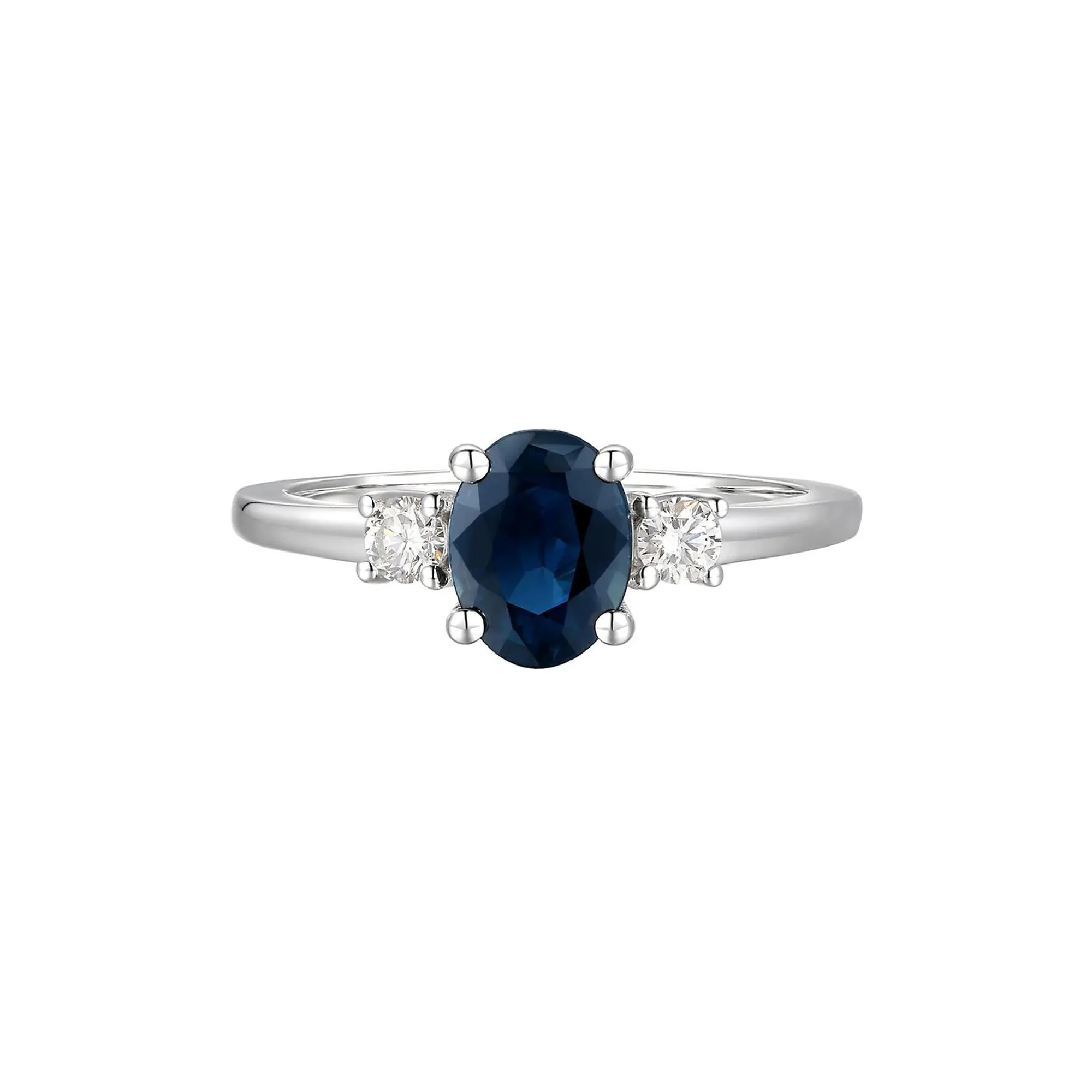 1/5 CT. Tw. Sapphire & Diamond Ring 14K White Gold Round Brilliant Cut Size 7