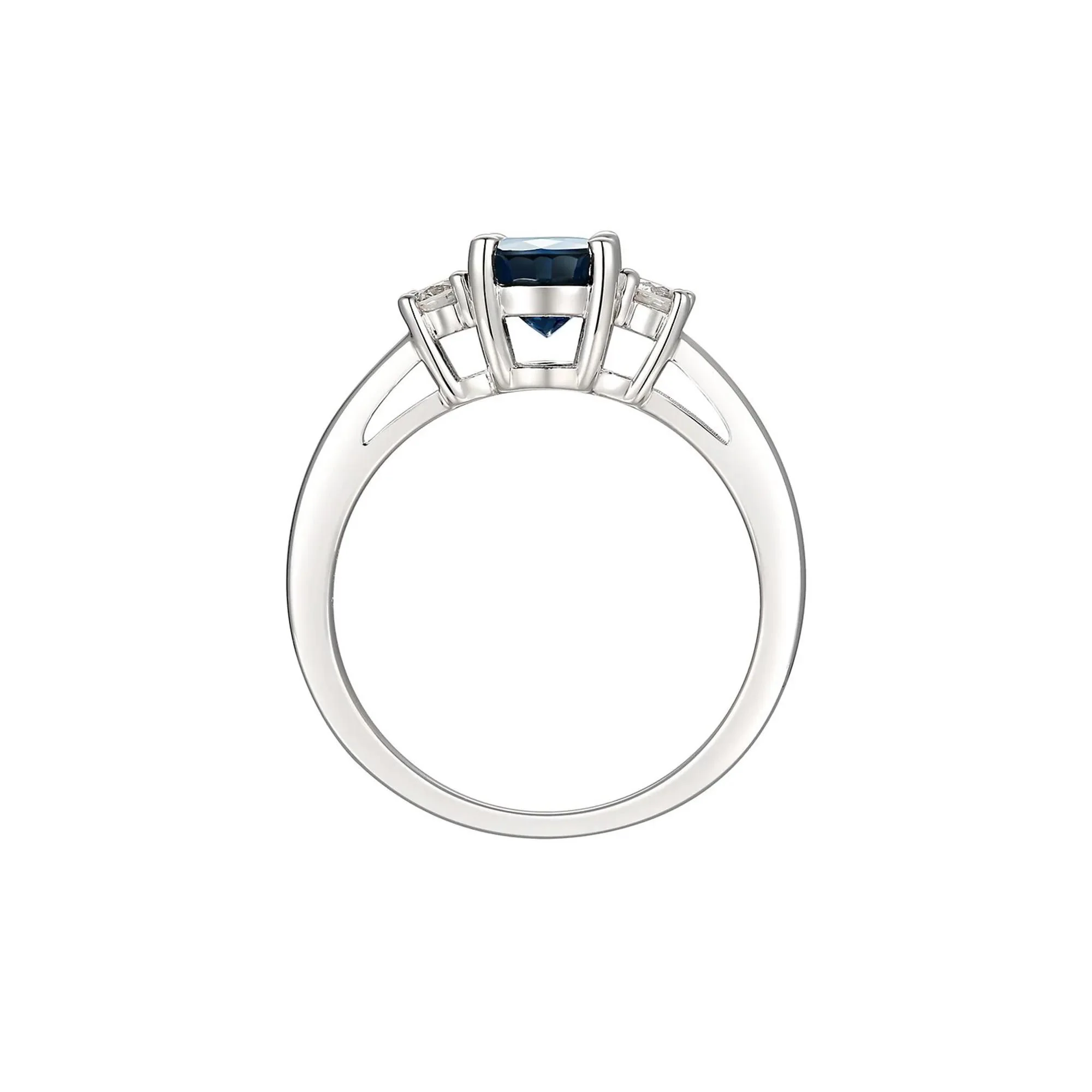 1/5 CT. Tw. Sapphire & Diamond Ring 14K White Gold Round Brilliant Cut Size 9 - Image 2