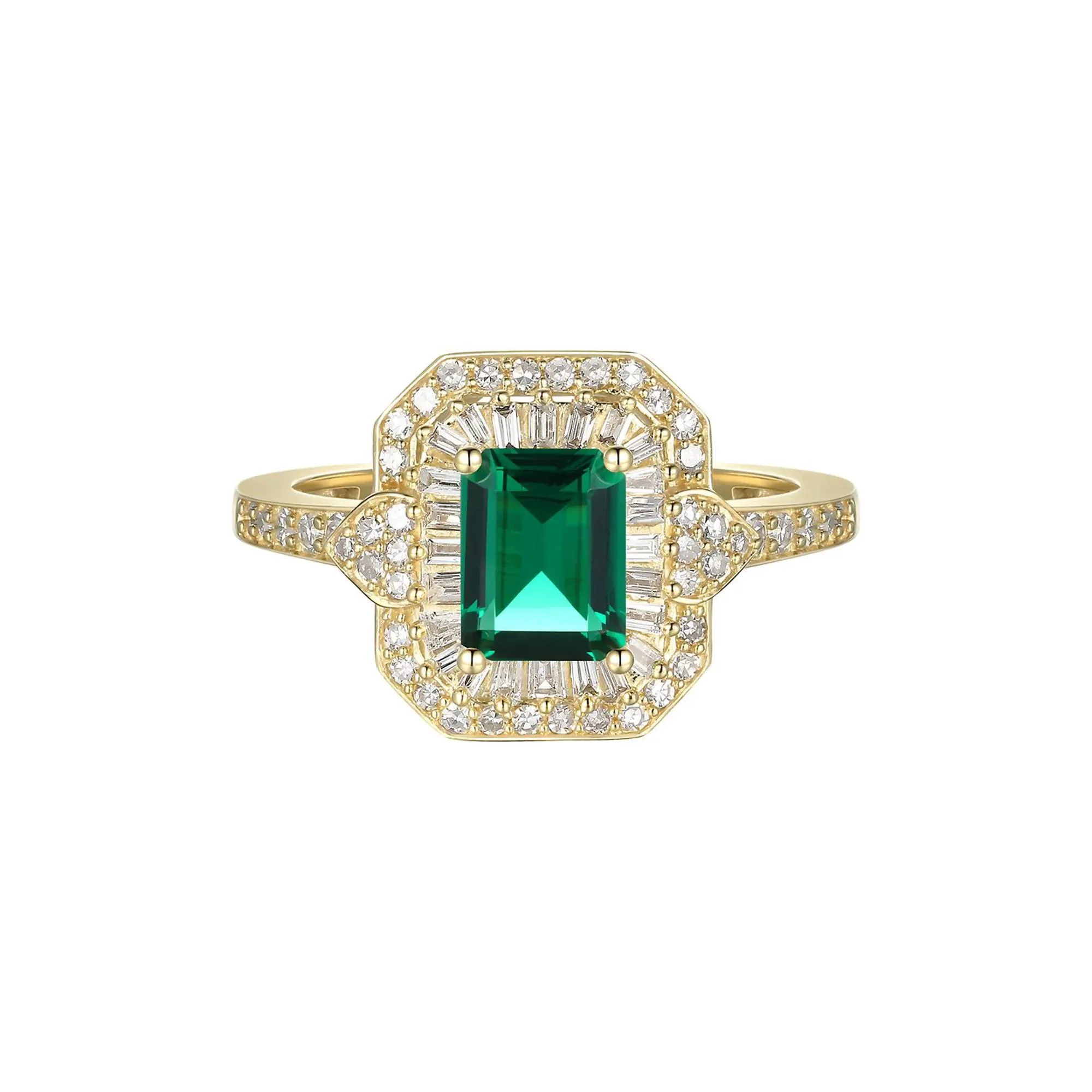 3/8 CT. Tw. Emerald & Diamond Ring 10K Yellow Gold Size 9