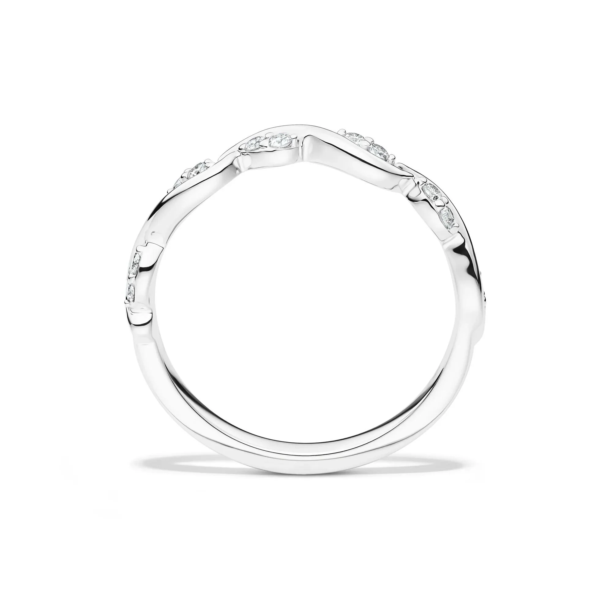 1/8 CT. Tw. Diamond Stacking Ring with Waves 10K White Gold Round Brilliant Cut Size 5.5 - Image 2
