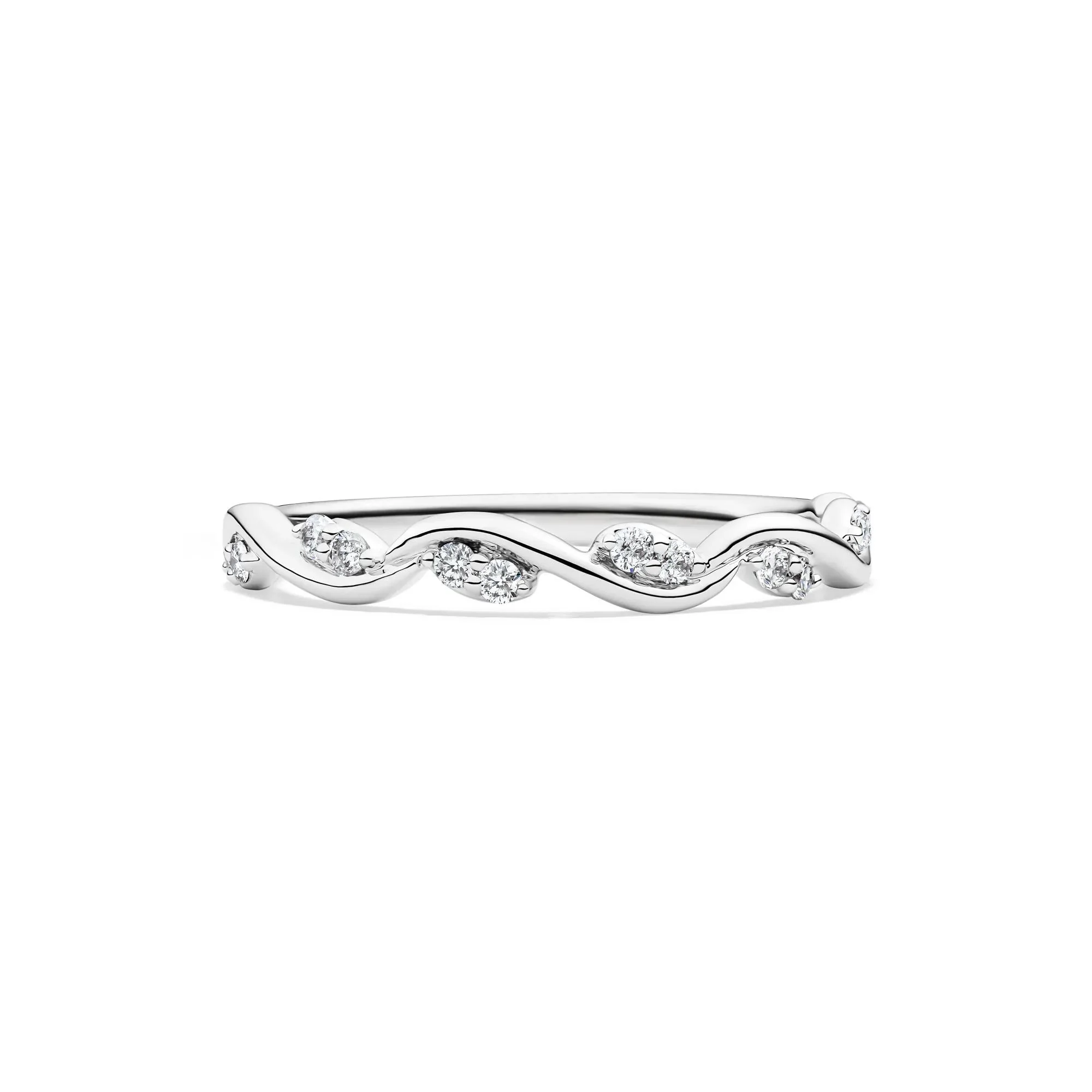 1/8 CT. Tw. Diamond Stacking Ring with Waves 10K White Gold Round Brilliant Cut Size 6.5