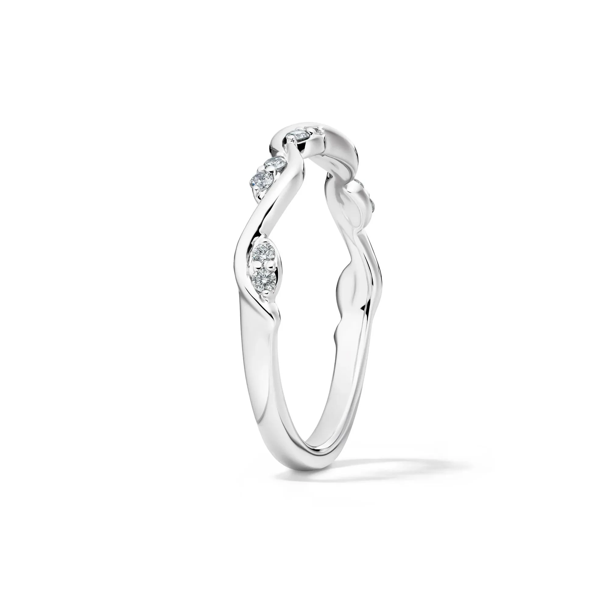 1/8 CT. Tw. Diamond Stacking Ring with Waves 10K White Gold Round Brilliant Cut Size 6.5 - Image 3