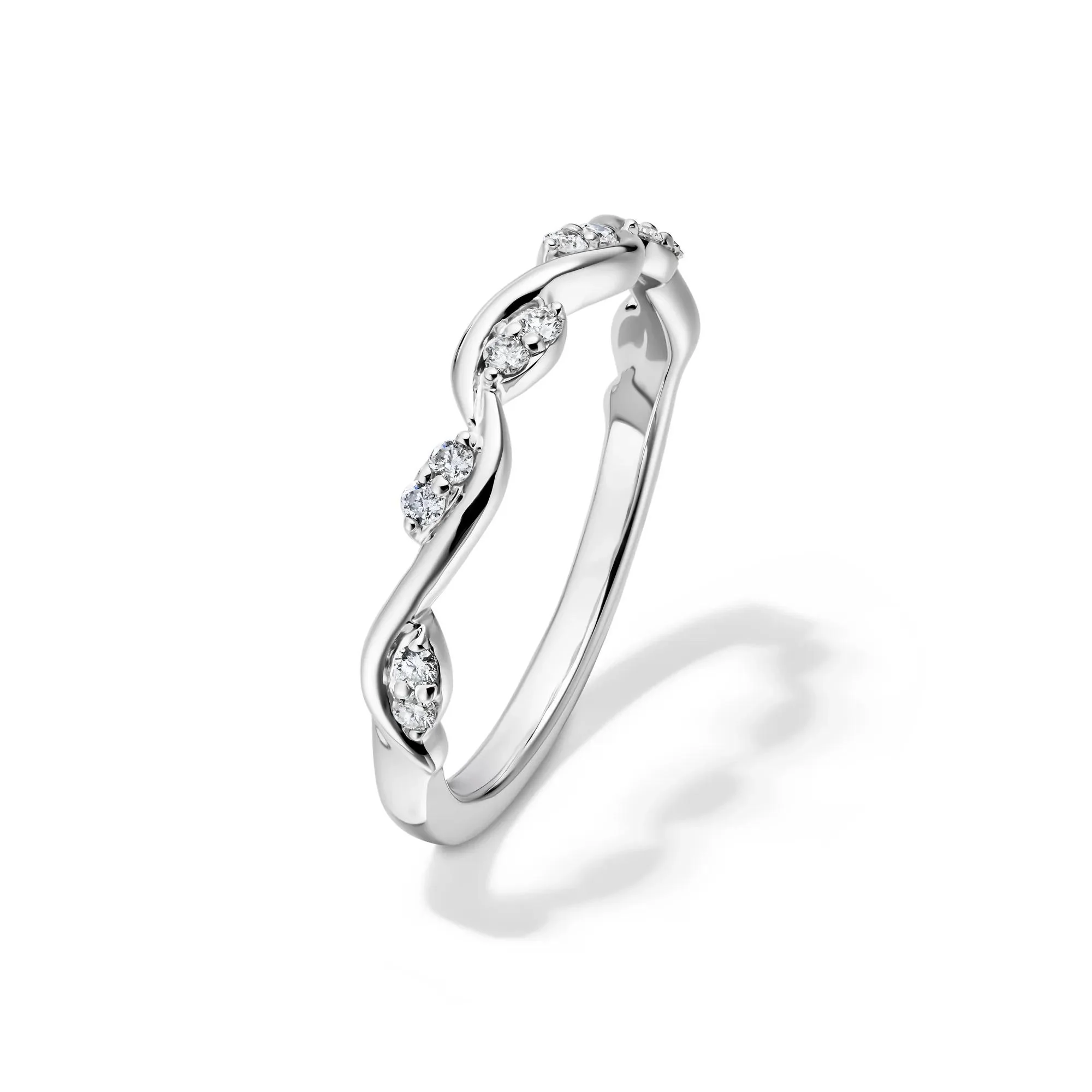 1/8 CT. Tw. Diamond Stacking Ring with Waves 10K White Gold Round Brilliant Cut Size 7 - Image 4