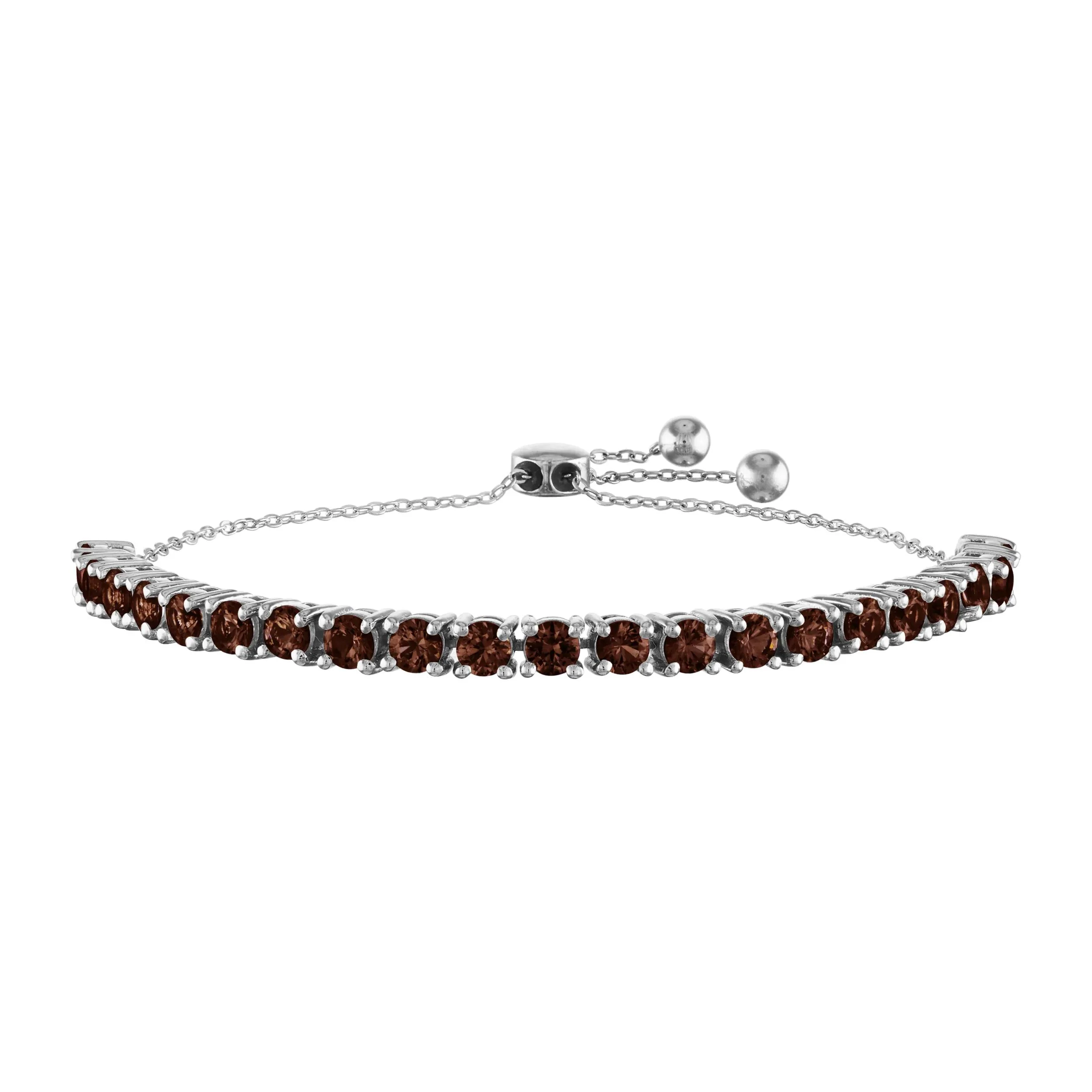 Garnet Bolo Bracelet .925 Sterling Silver White Size 7"