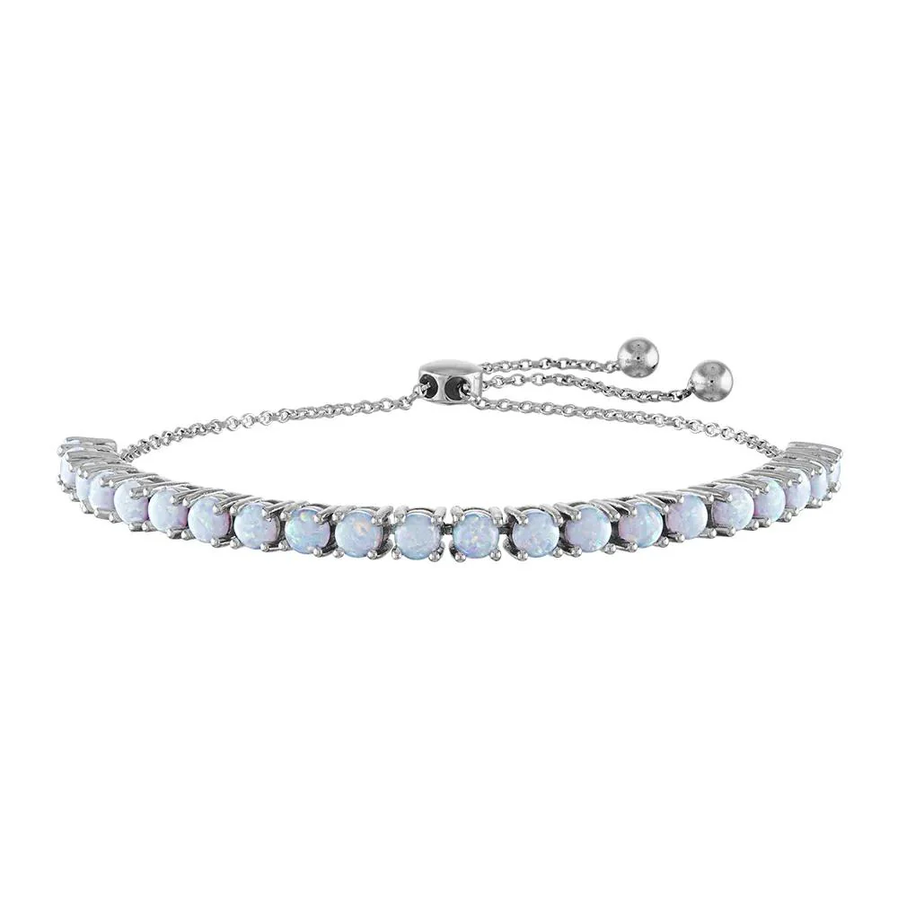 Lab Created Opal Bolo Bracelet .925 Sterling Silver White Size 7"