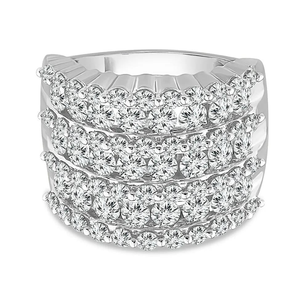 3 CT. Tw. Seven-Row Diamond Wedding Band Ring 10K White Gold Round Brilliant Cut Size 7.5