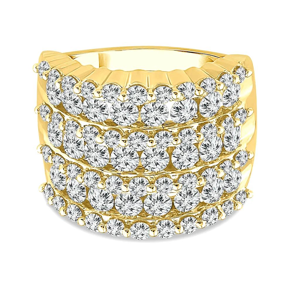 3 CT. Tw. Seven-Row Diamond Wedding Band Ring 10K Yellow Gold Round Brilliant Cut Size 6