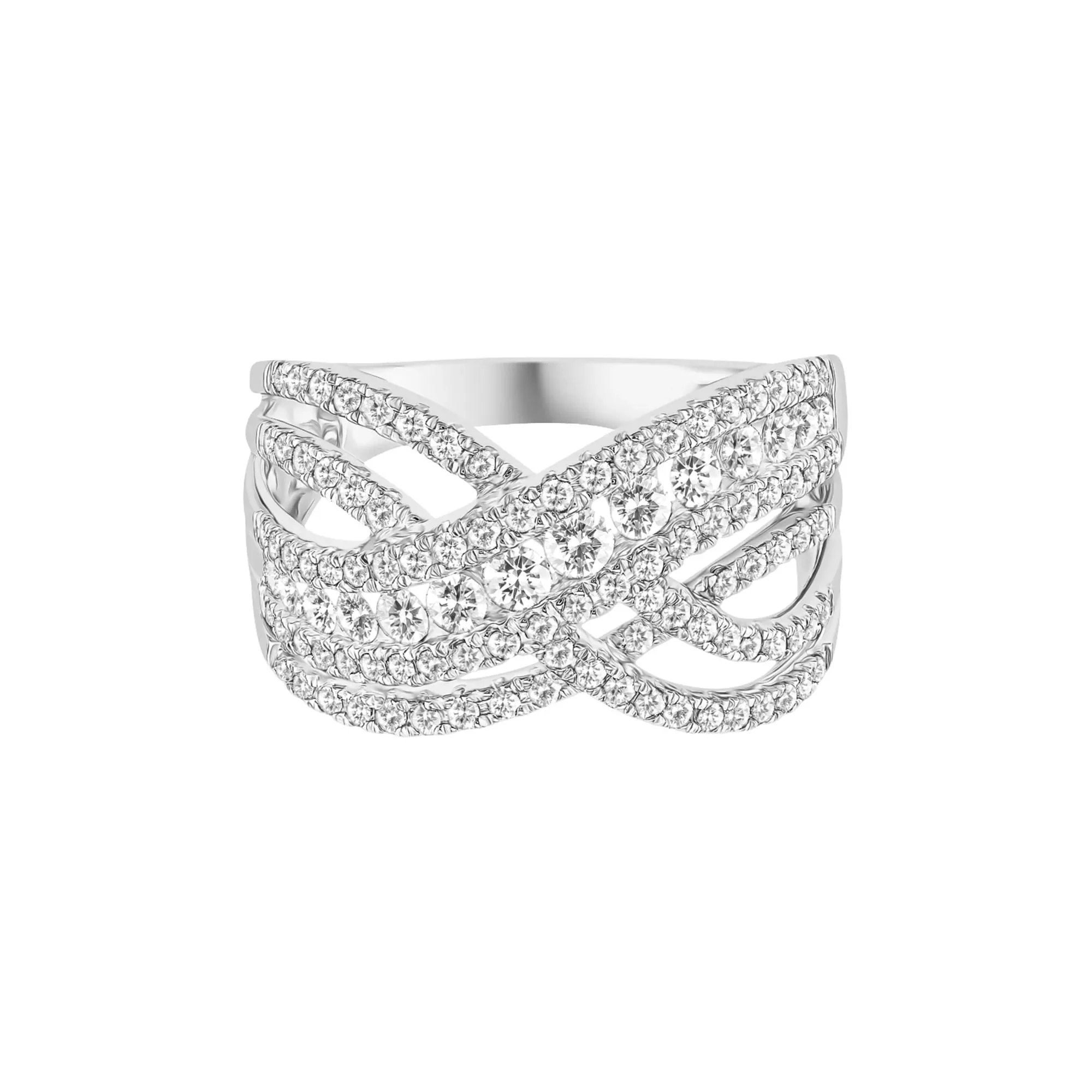 1 CT. Tw. Diamond Crossover Band Ring 10K White Gold Round Brilliant Cut Size 6