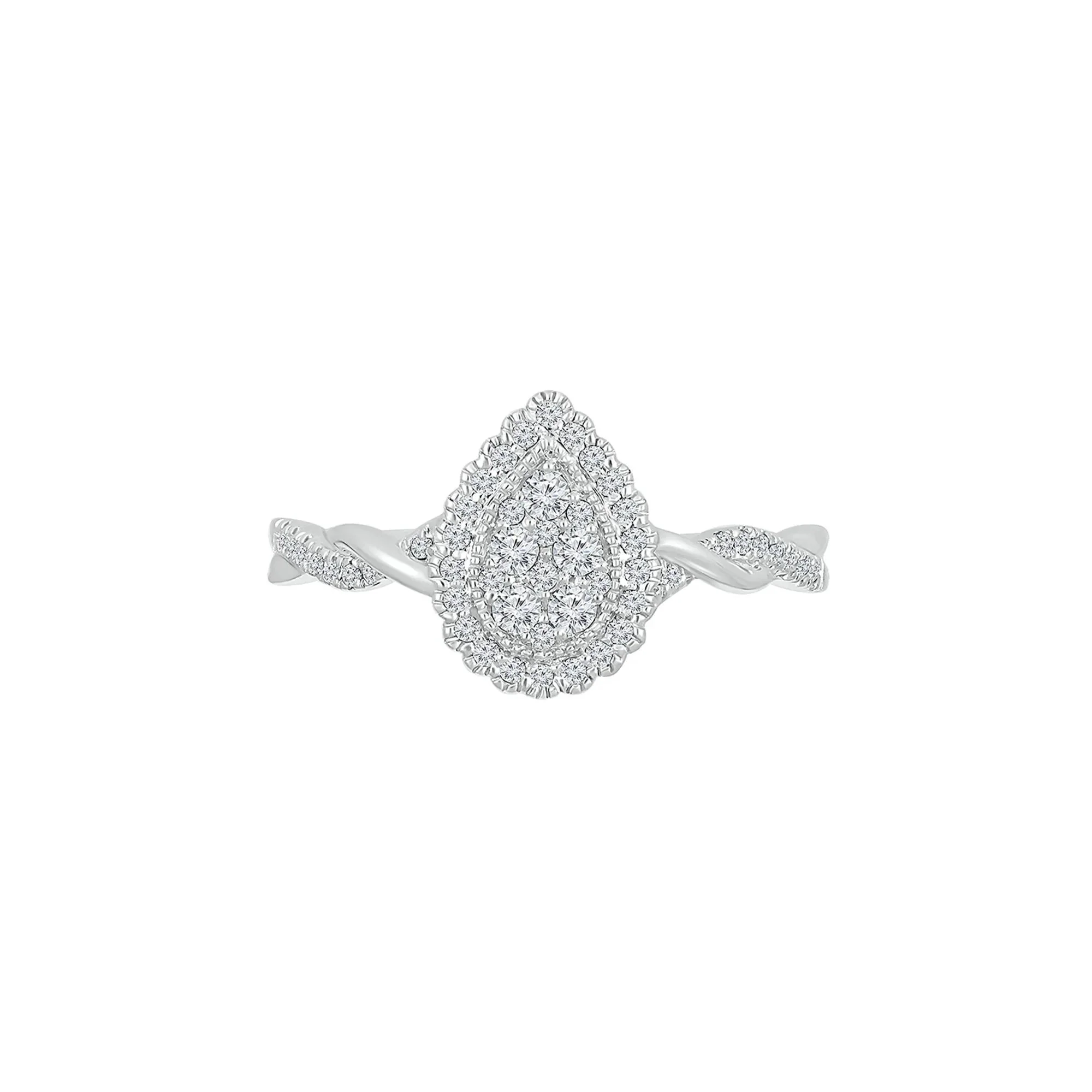 1/4 CT. Tw. Pear-Shaped Promise Ring with Diamond Twist Band .925 Sterling Silver Round Brilliant Cut White Size 7.5