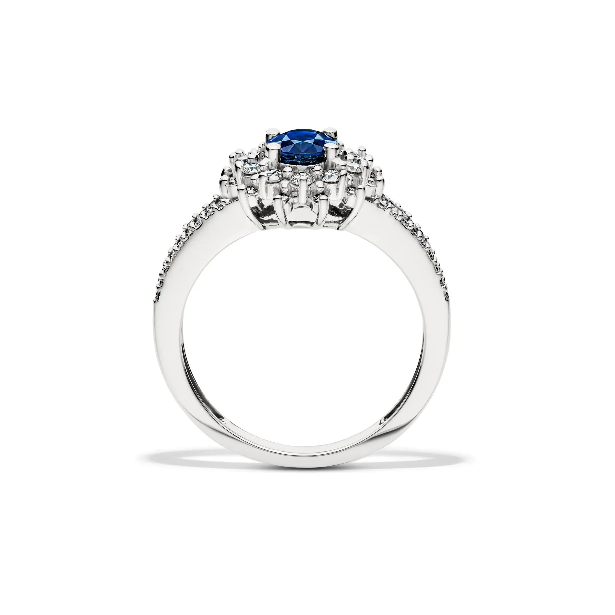 1/2 CT. Tw. Blue Sapphire & Diamond Halo Ring 14K White Gold Size 7.5 - Image 2