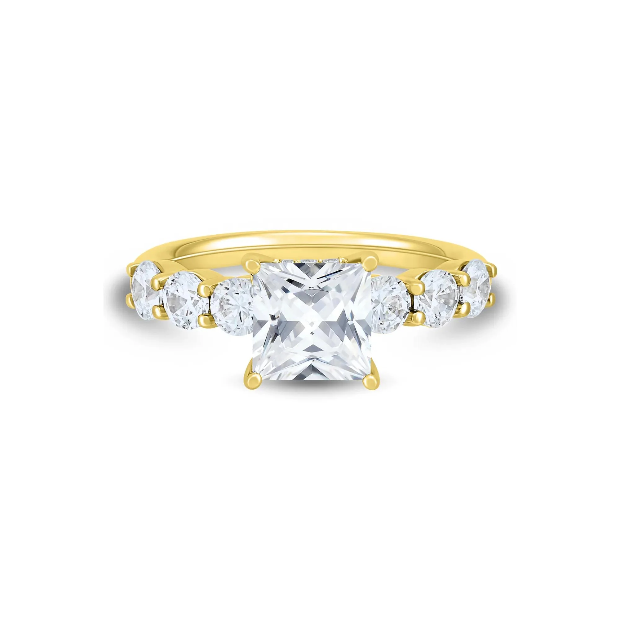 Lab Grown Diamond Princess-Cut Engagement Ring 14K Yellow Gold (3 CT. T.w.) Round Brilliant Cut Size 8.5 2mm