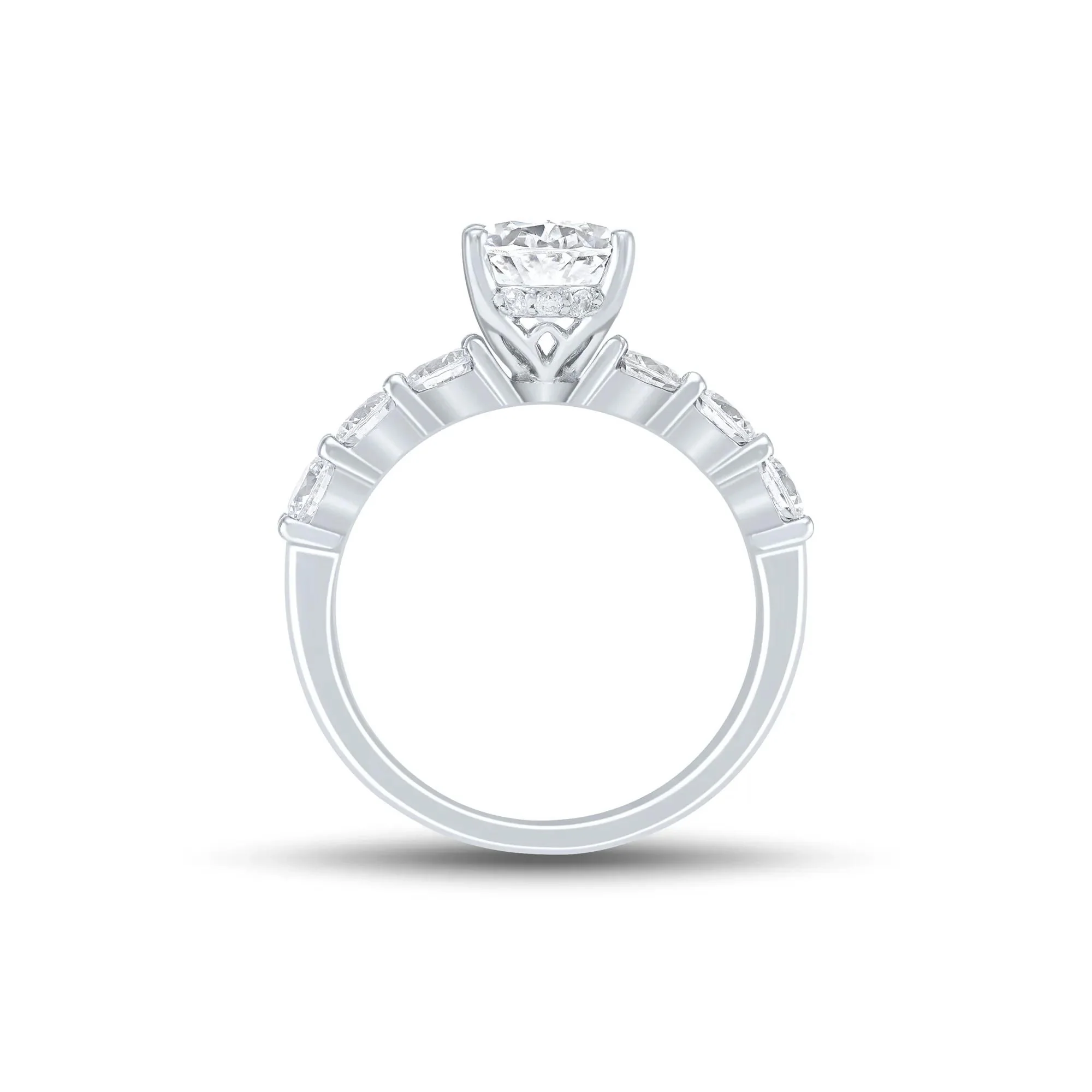 Lab Grown Diamond Oval Engagement Ring 14K White Gold (3 CT. T.w.) Round Brilliant Cut Size 7 2mm - Image 2