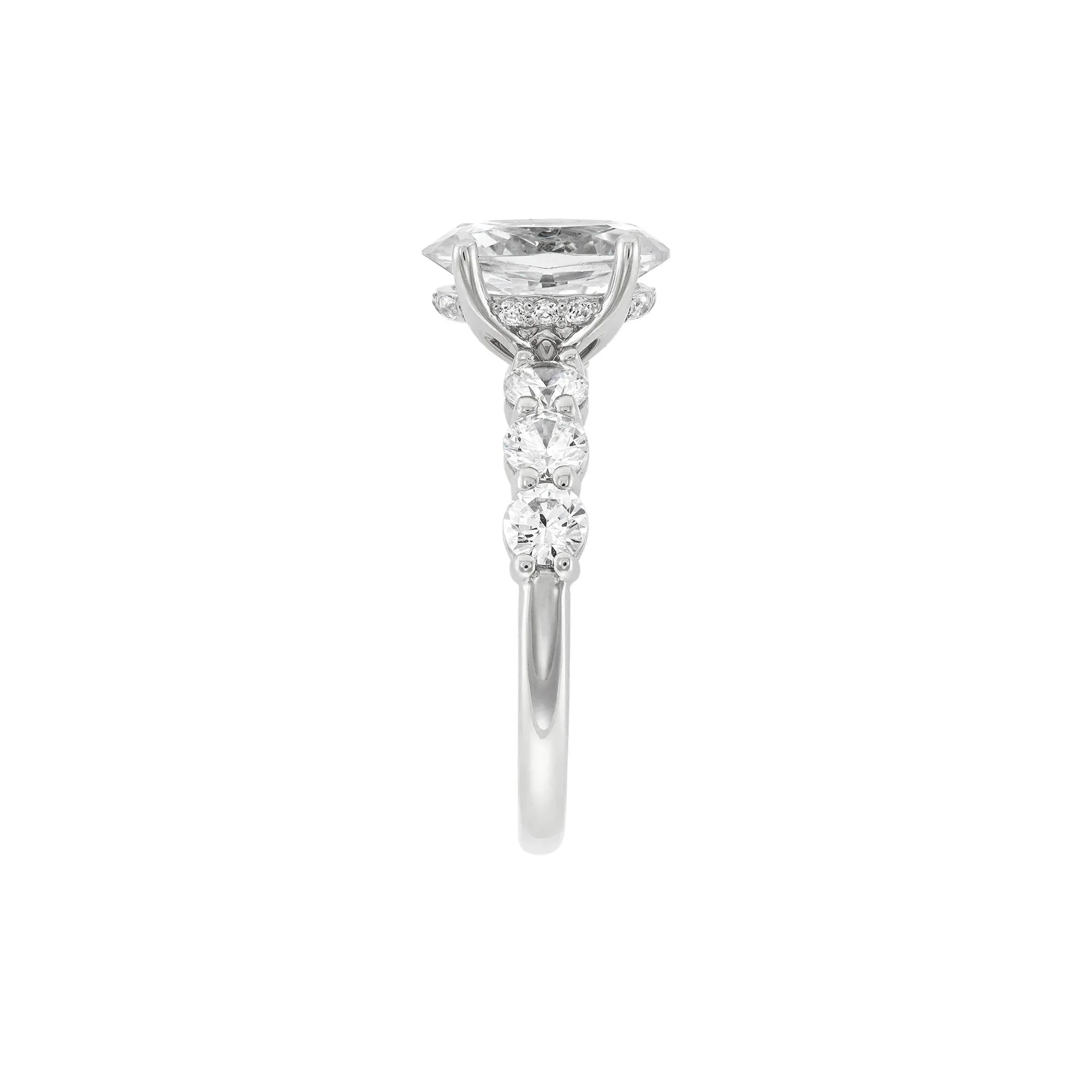 Lab Grown Diamond Oval Engagement Ring 14K White Gold (3 CT. T.w.) Round Brilliant Cut Size 7 2mm - Image 3