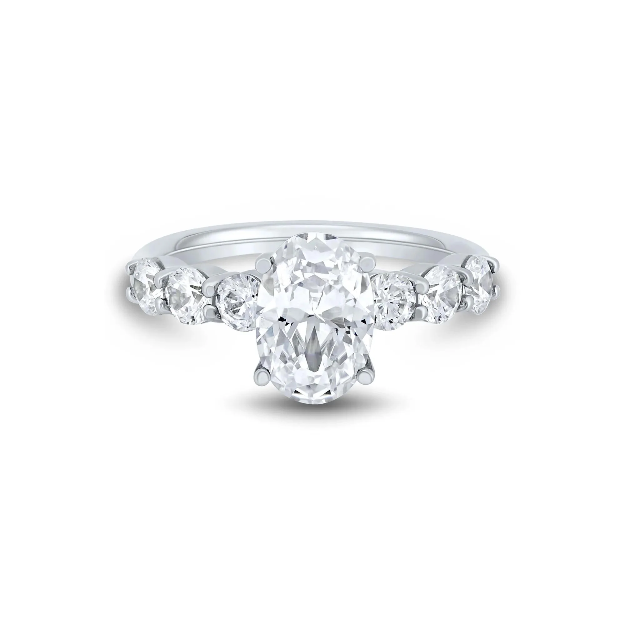 Lab Grown Diamond Oval Engagement Ring 14K White Gold (3 CT. T.w.) Round Brilliant Cut Size 7.5 2mm