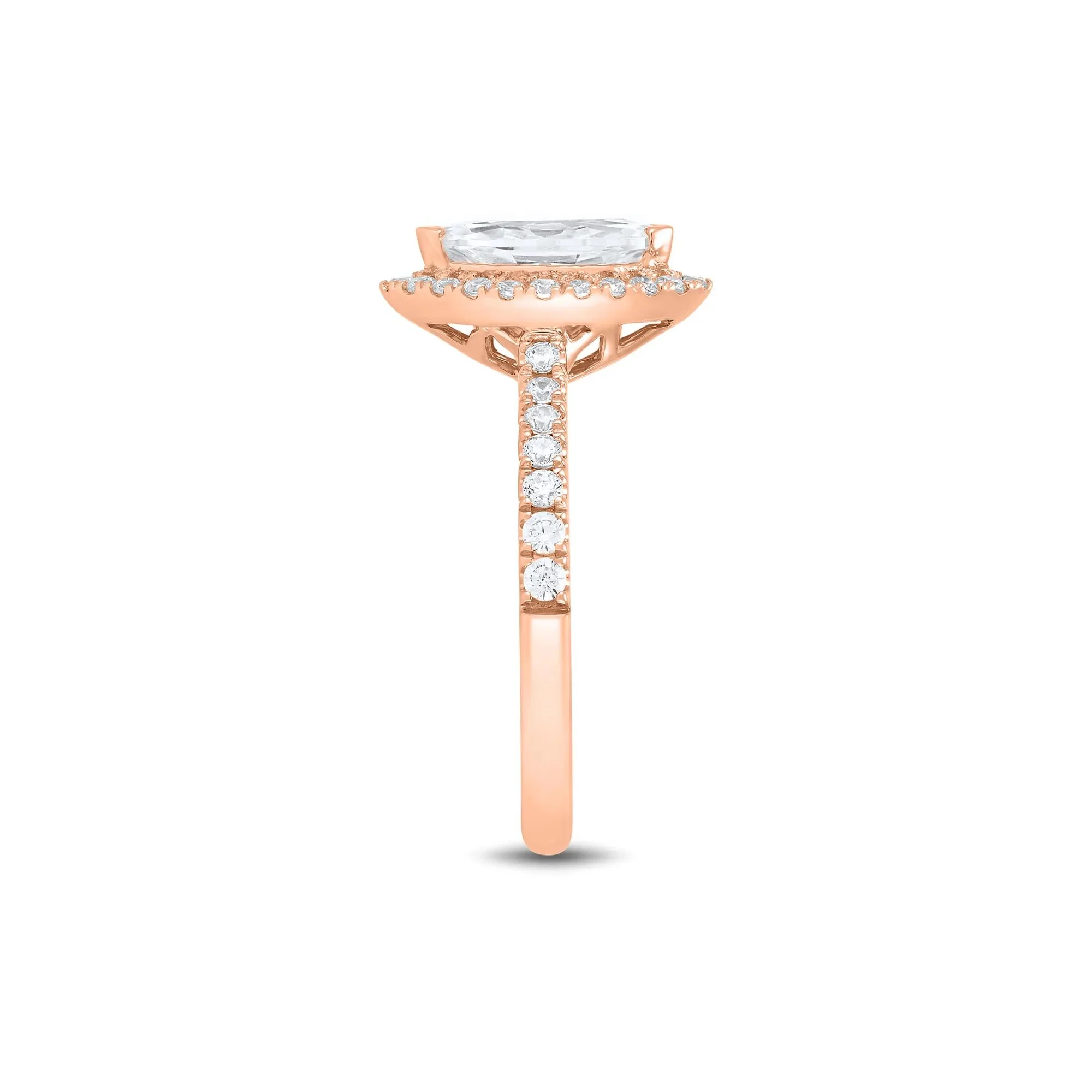 1/2 CT. Tw. Lab Grown Diamond Marquise-Cut Engagement Ring 14K Rose Gold Round Brilliant Cut Size 8 1mm - Image 3