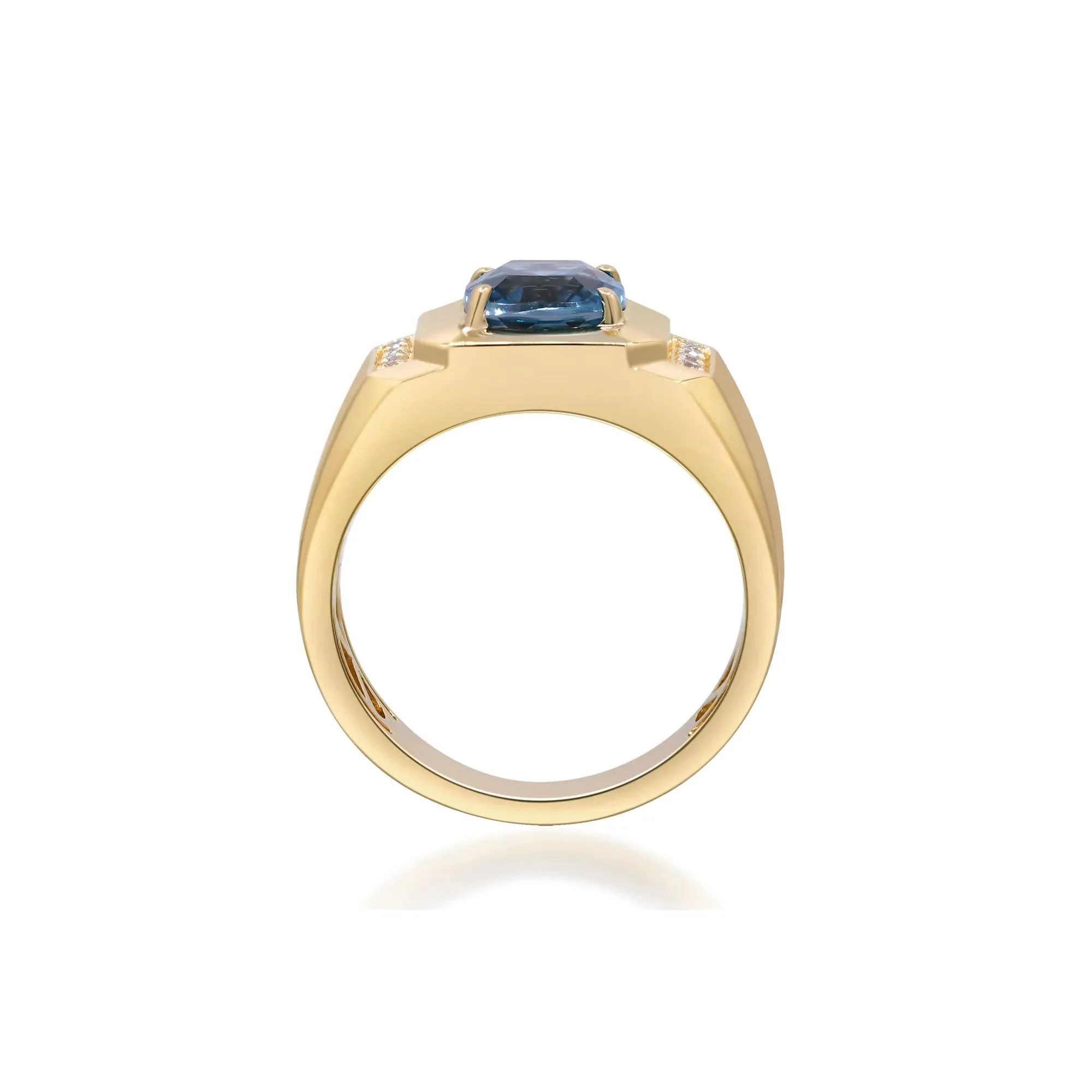 London Blue Topaz & Diamond Accent Ring 14K Yellow Gold Size 10 3mm - Image 2