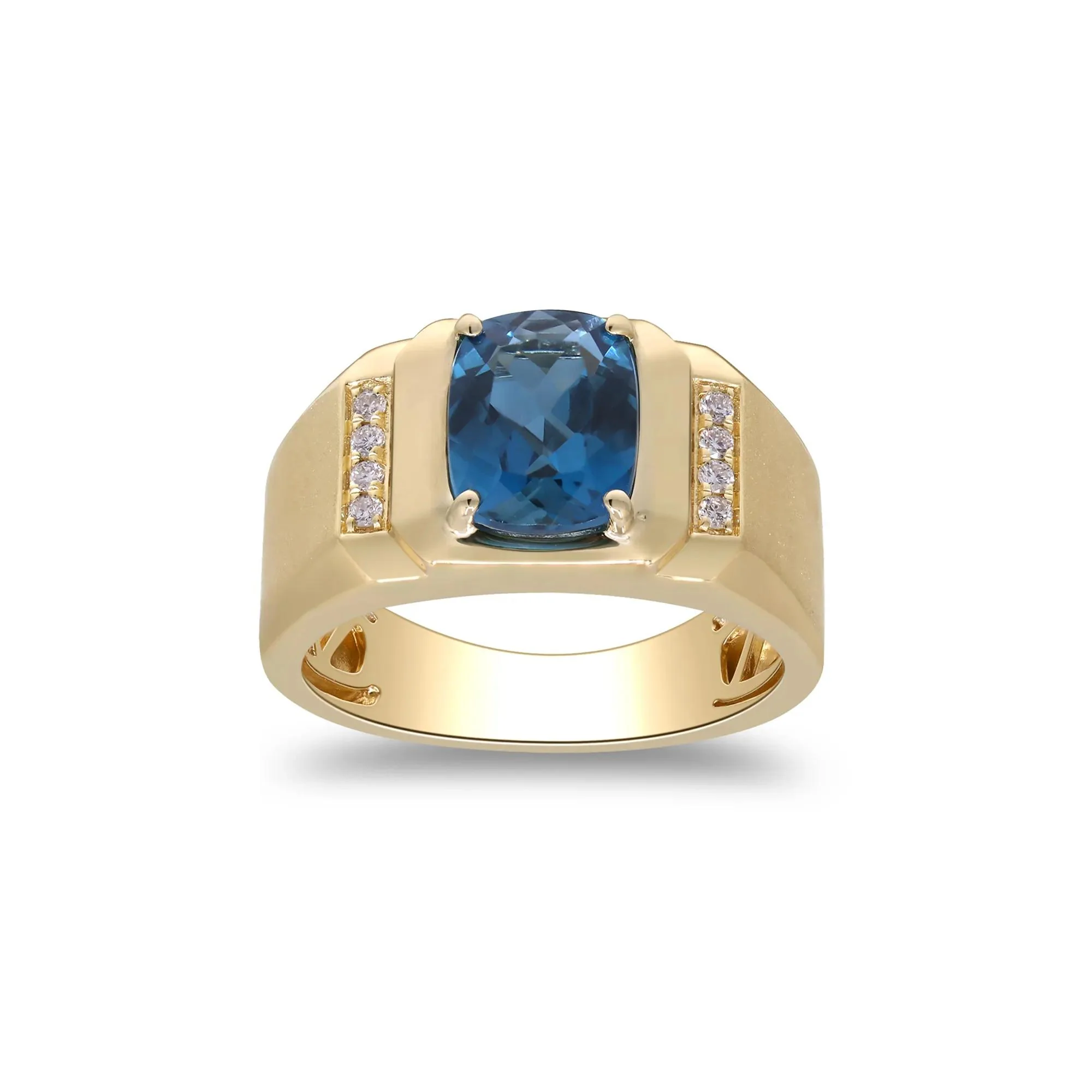 London Blue Topaz & Diamond Accent Ring 14K Yellow Gold Size 13 3mm