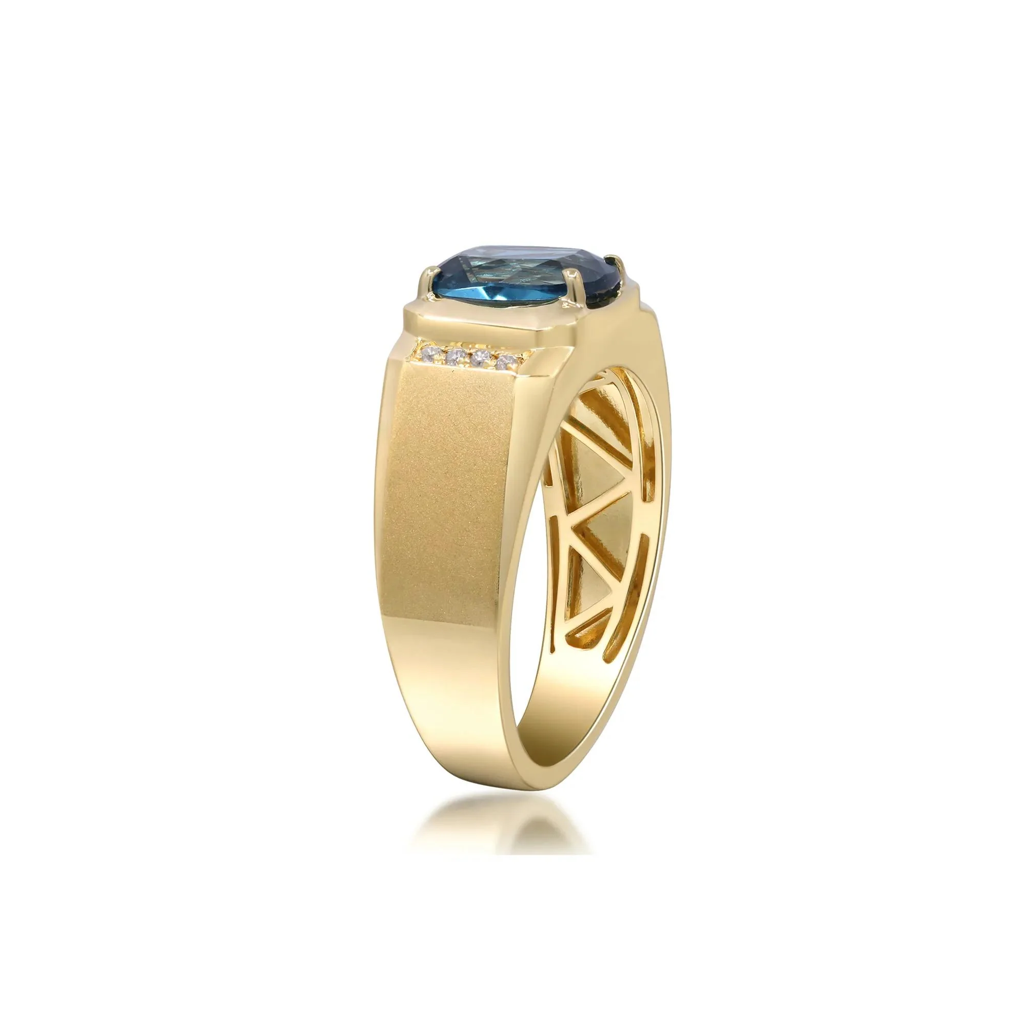 London Blue Topaz & Diamond Accent Ring 14K Yellow Gold Size 13 3mm - Image 3