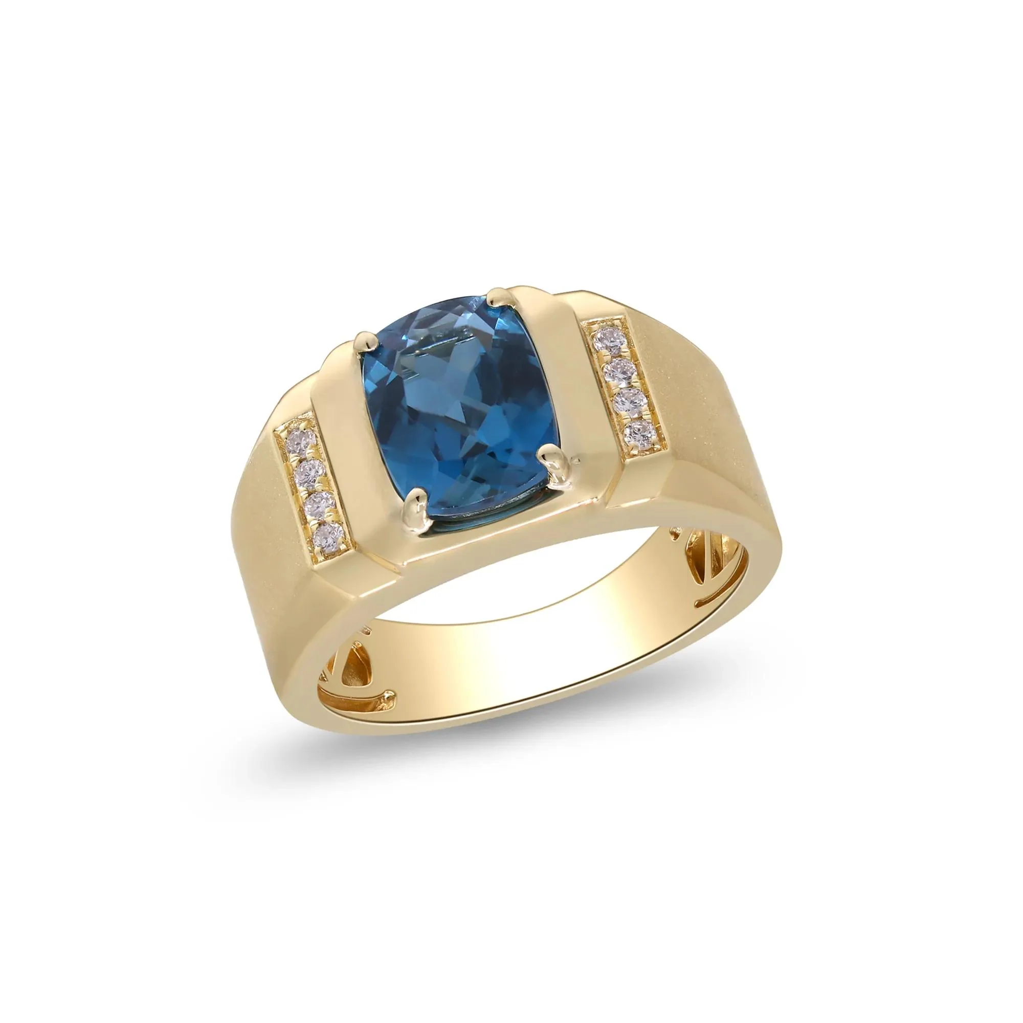 London Blue Topaz & Diamond Accent Ring 14K Yellow Gold Size 13 3mm - Image 4