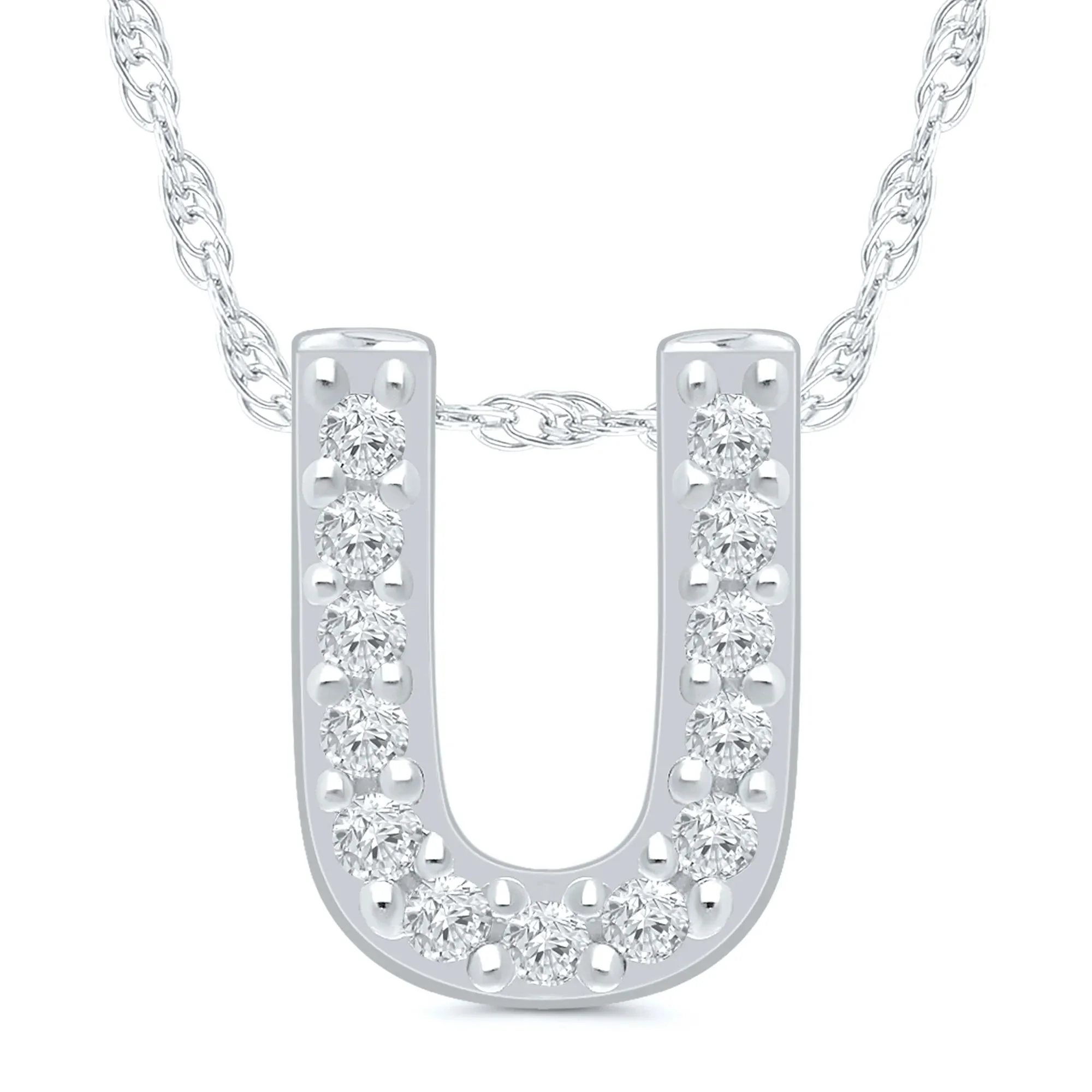 Diamond Accent Initial U Pendant Necklace 10K White Gold Size 18"