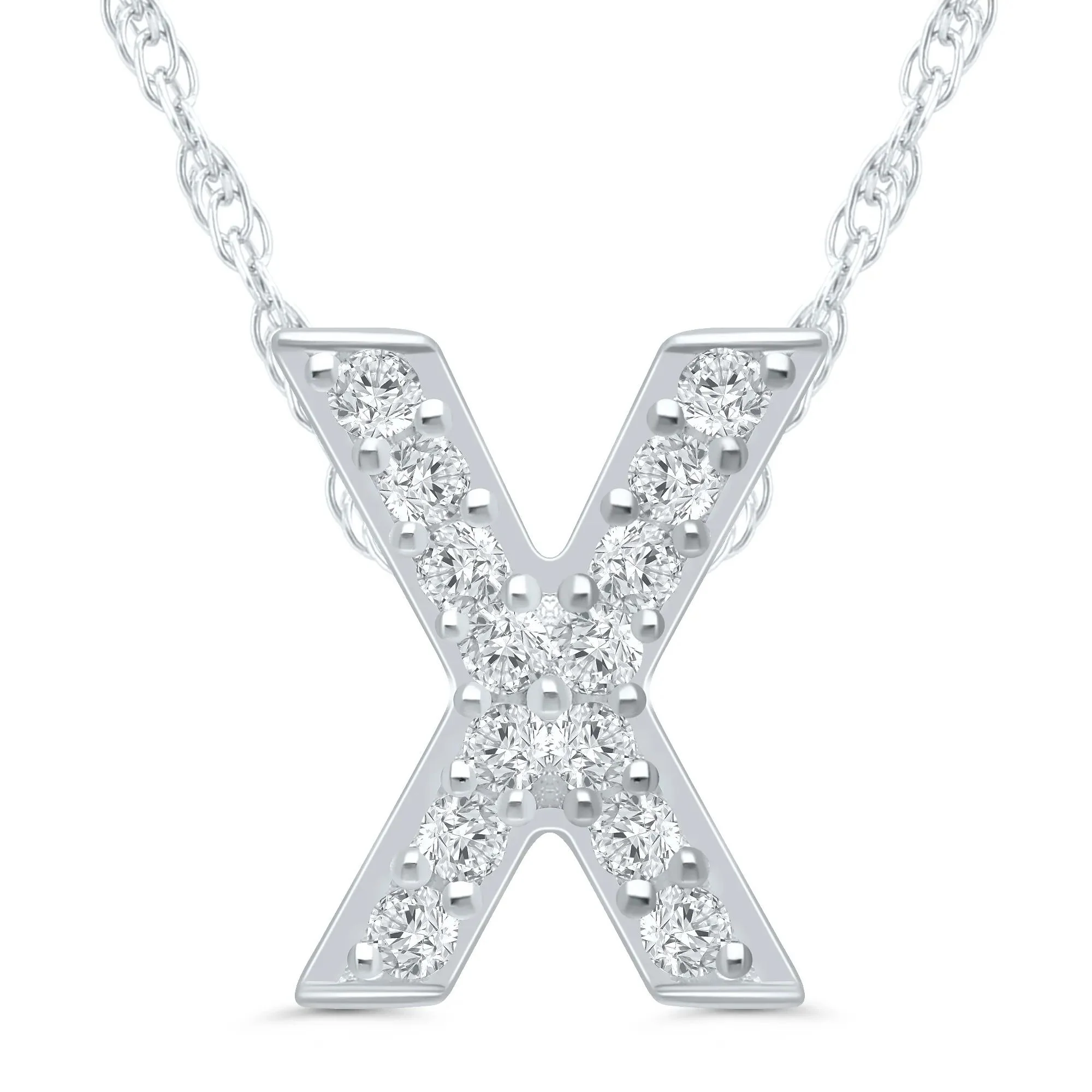 Diamond Accent Initial X Pendant Necklace 10K White Gold Size 18"