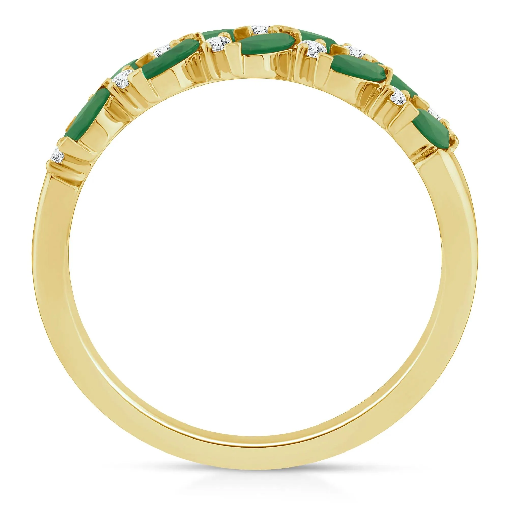1/8 CT. Tw. Emerald and Diamond Ring 10K Yellow Gold Round Brilliant Cut Size 9 - Image 2