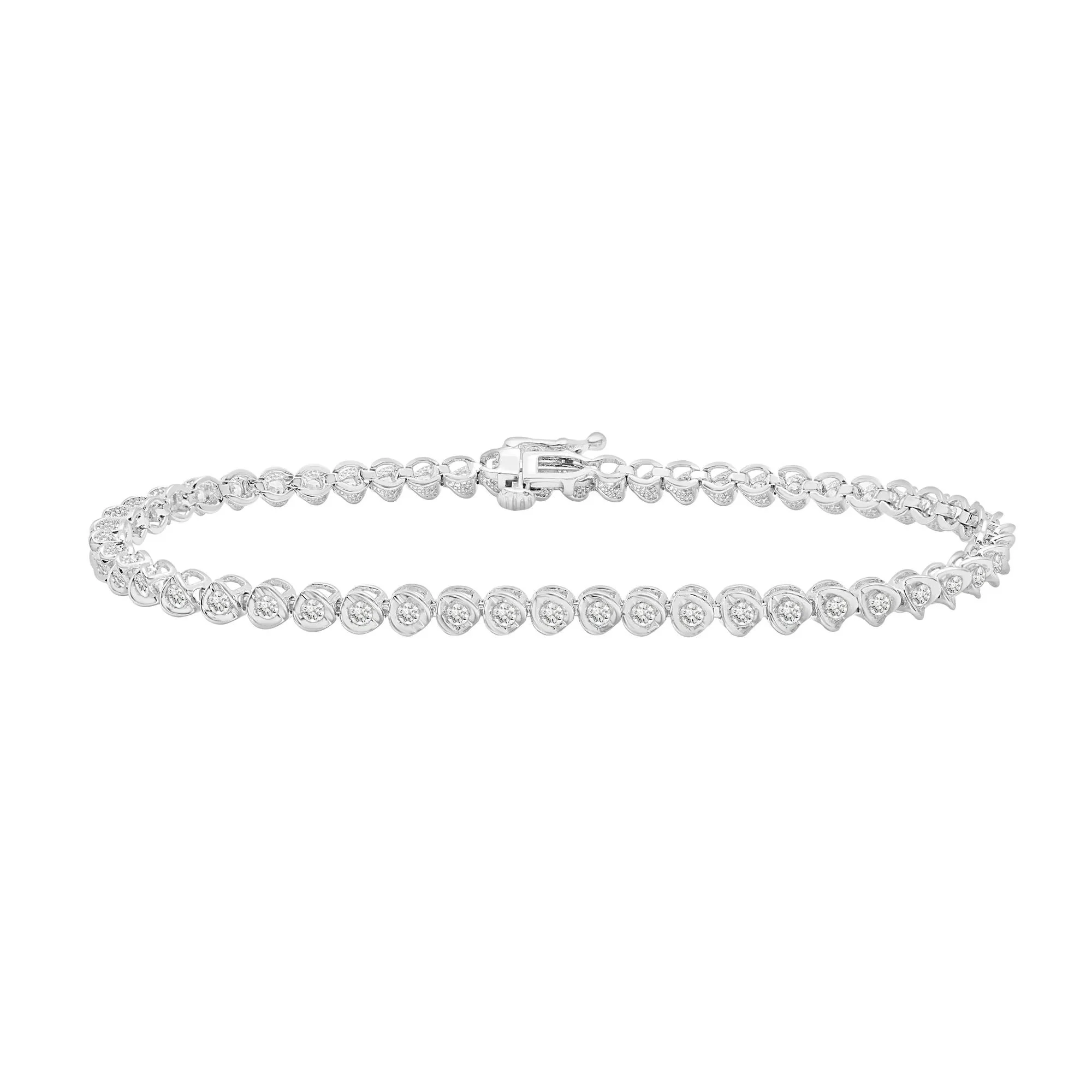 1 CT. Tw. Diamond Nick-Set Bracelet 10K White Gold Size 3.20mm