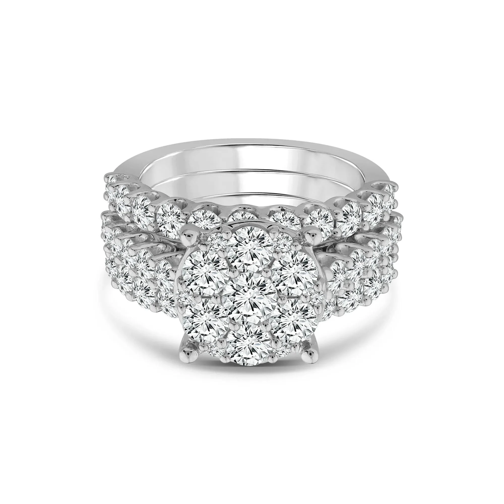4 CT. Tw. Lab Grown Diamond Round Engagement Three-Piece Set 10K White Gold Ring Round Brilliant Cut Size 7