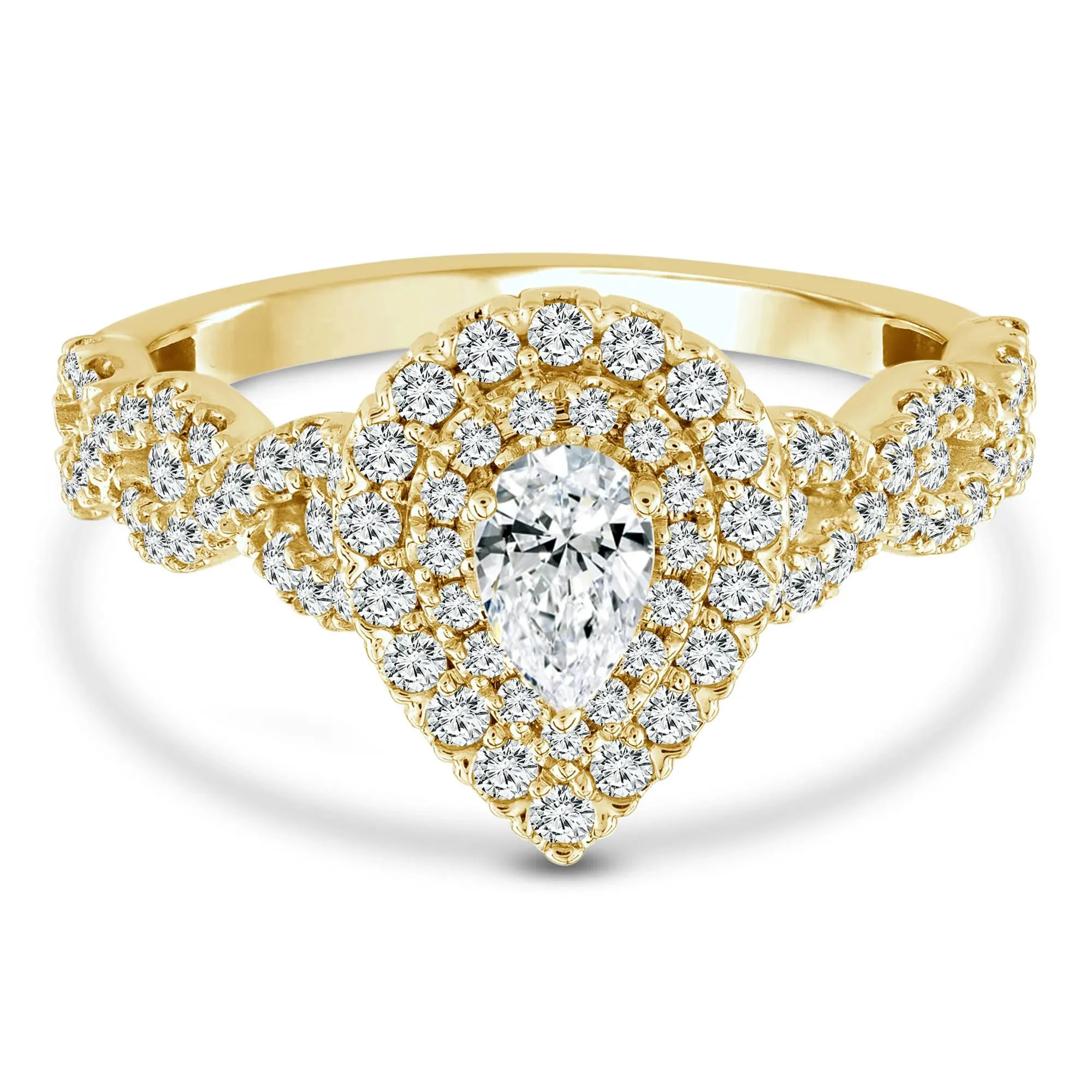 1 CT. Tw. Lab Grown Diamond Pear-Shaped Engagement Ring 10K Yellow Gold Round Brilliant Cut Size 6.5 1mm