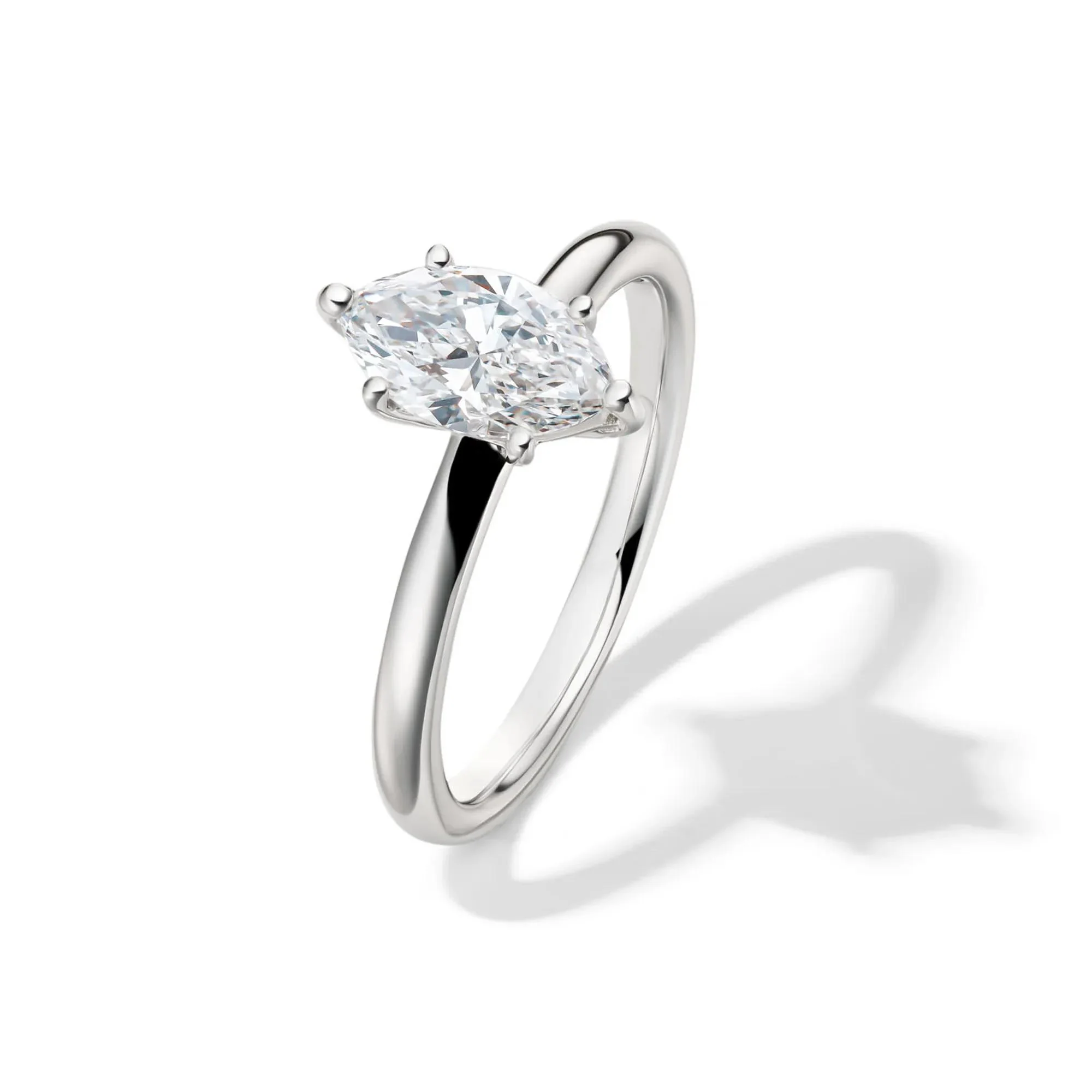 Lab Grown Diamond Marquise Engagement Ring Solitaire 14K White Gold (1 CT.) Size 9.5 2mm - Image 4